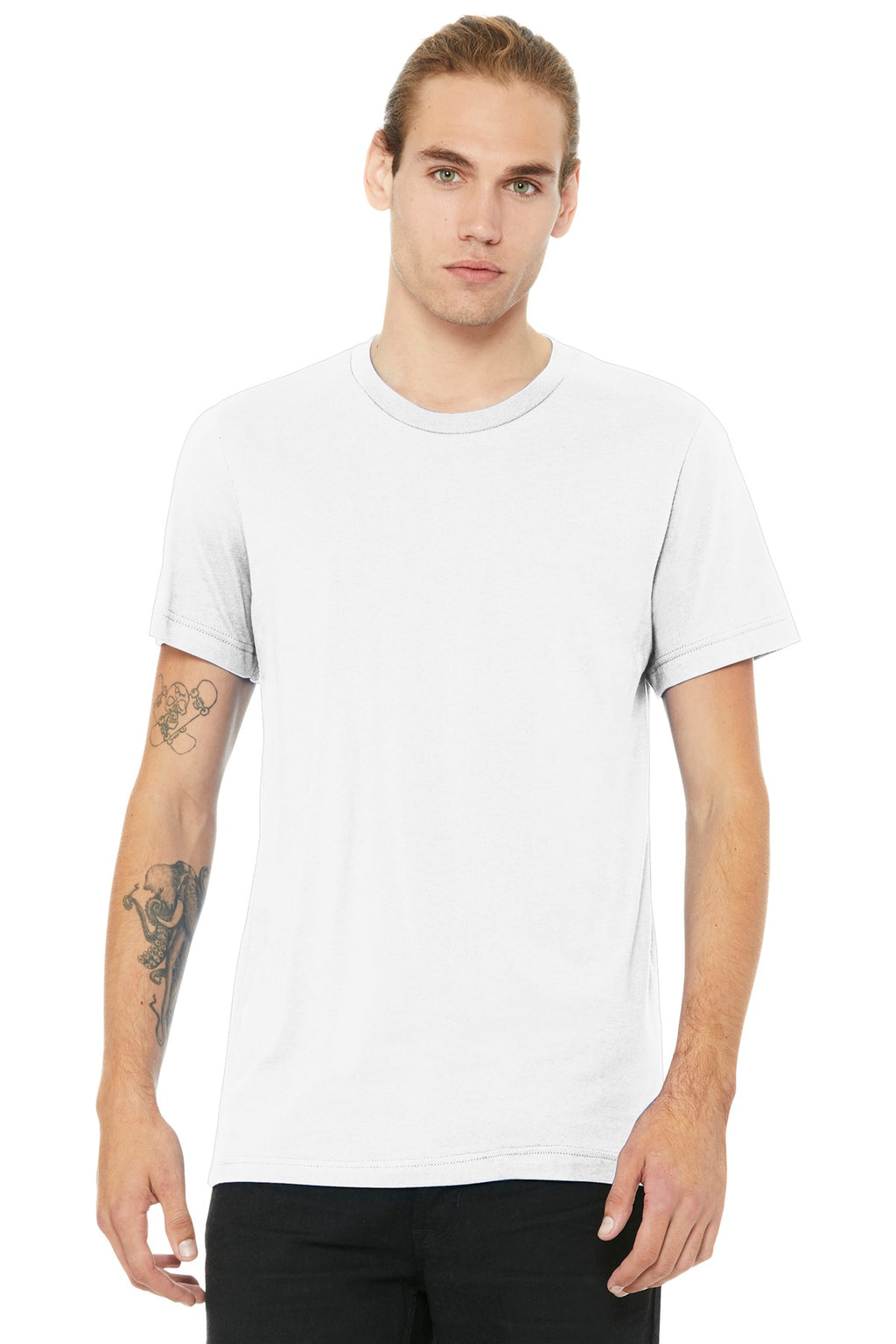 Front View of Sol White Blnd BELLA+CANVAS Unisex Heather CVC Short Sleeve Tee. BC3001CVC