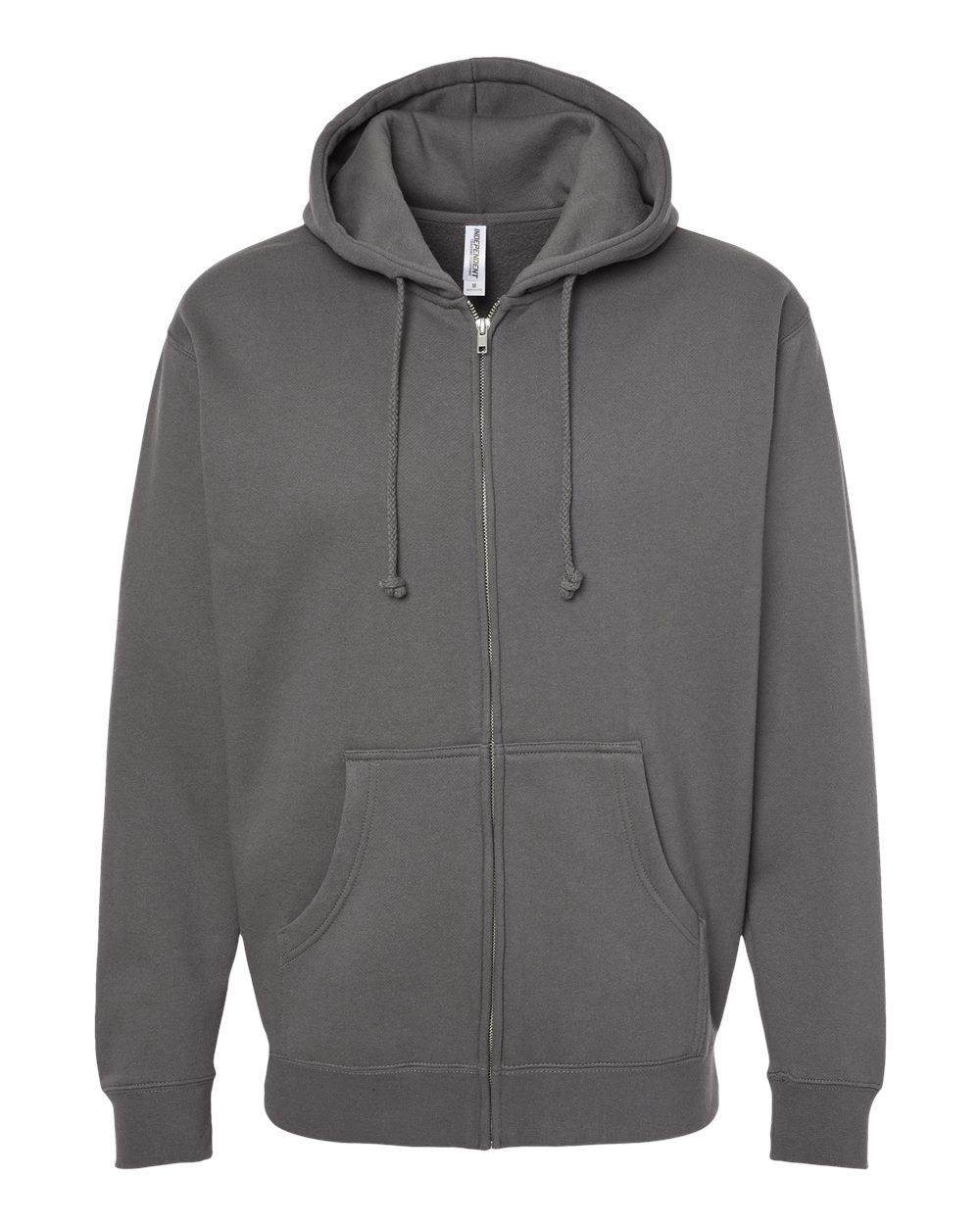 Front View of Solid Charcoal Heavyweight Full-Zip Hooded Sweatshirt - IND4000Z