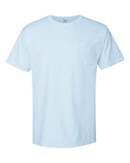 Front View of Soothing Blue Garment-Dyed Pocket T-Shirt - GDH150