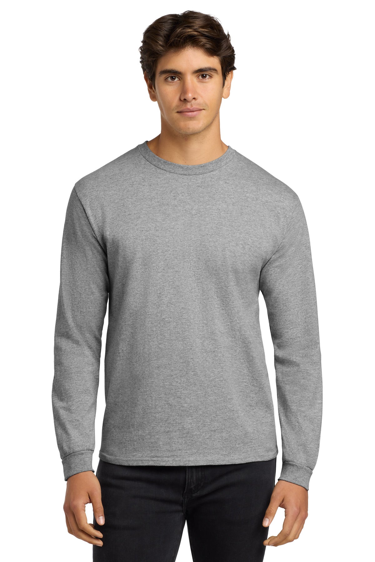 Front View of Sport Gray Gildan - Ultra Cotton 100% US Cotton Long Sleeve T-Shirt. G2400