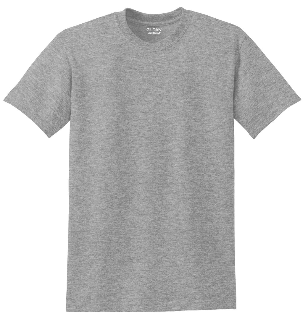 Front View of Sport Grey Gildan DryBlend 50 Cotton/50 Poly T-Shirt. 8000