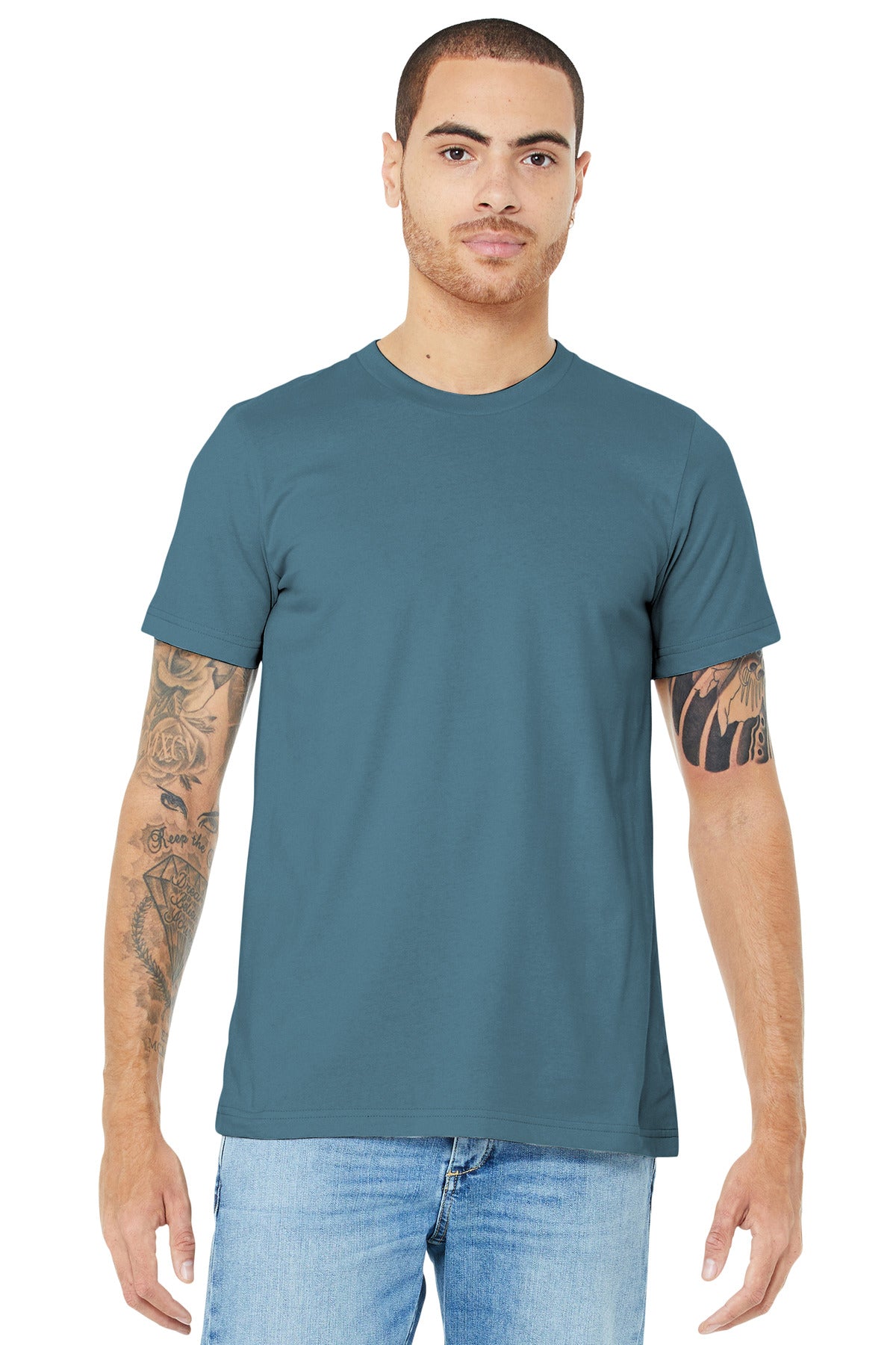 Front View of Steel Blue BELLA+CANVAS Unisex Jersey Short Sleeve Tee. BC3001