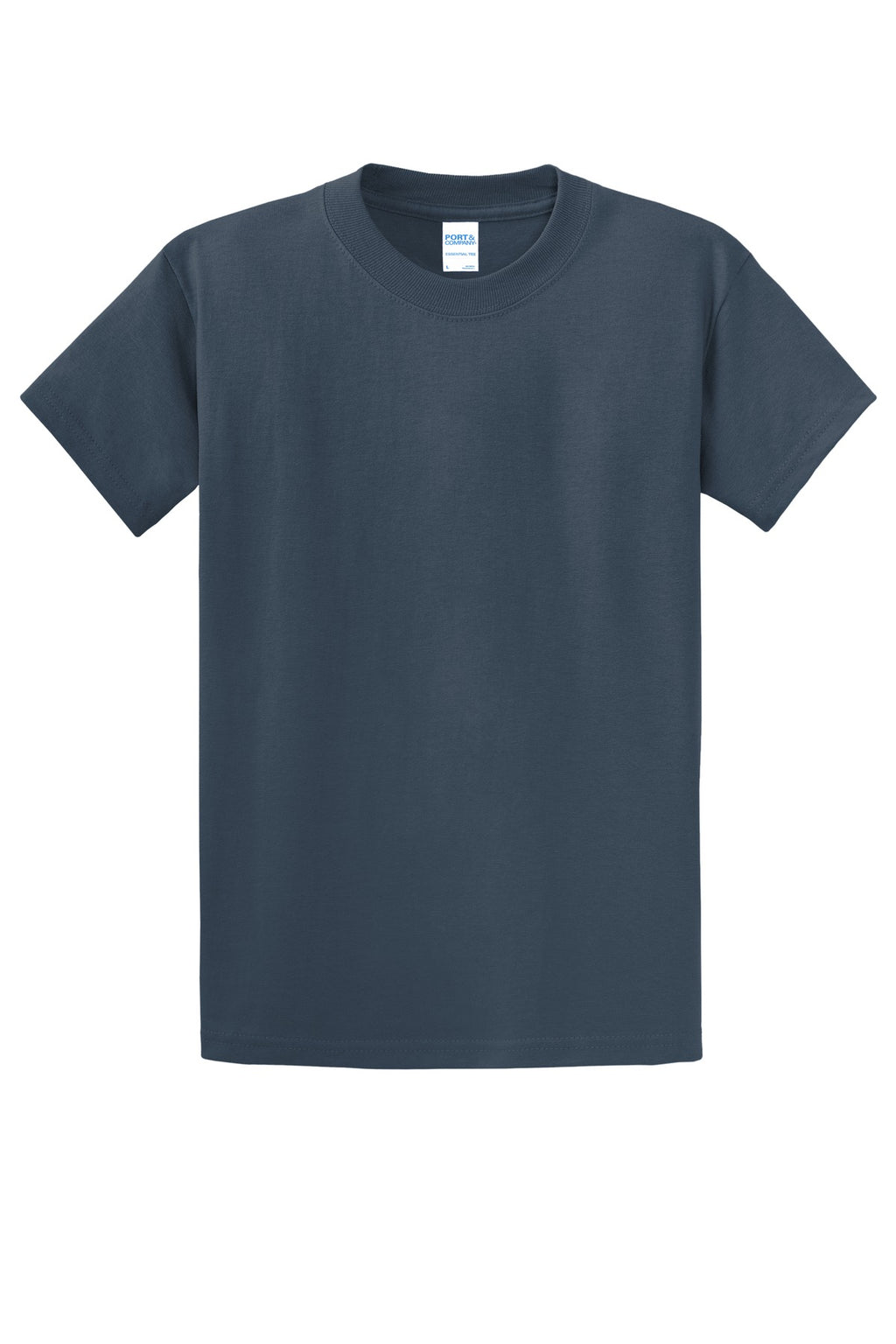 Front View of Steel Blue Port & Co Essential Tee. PC61