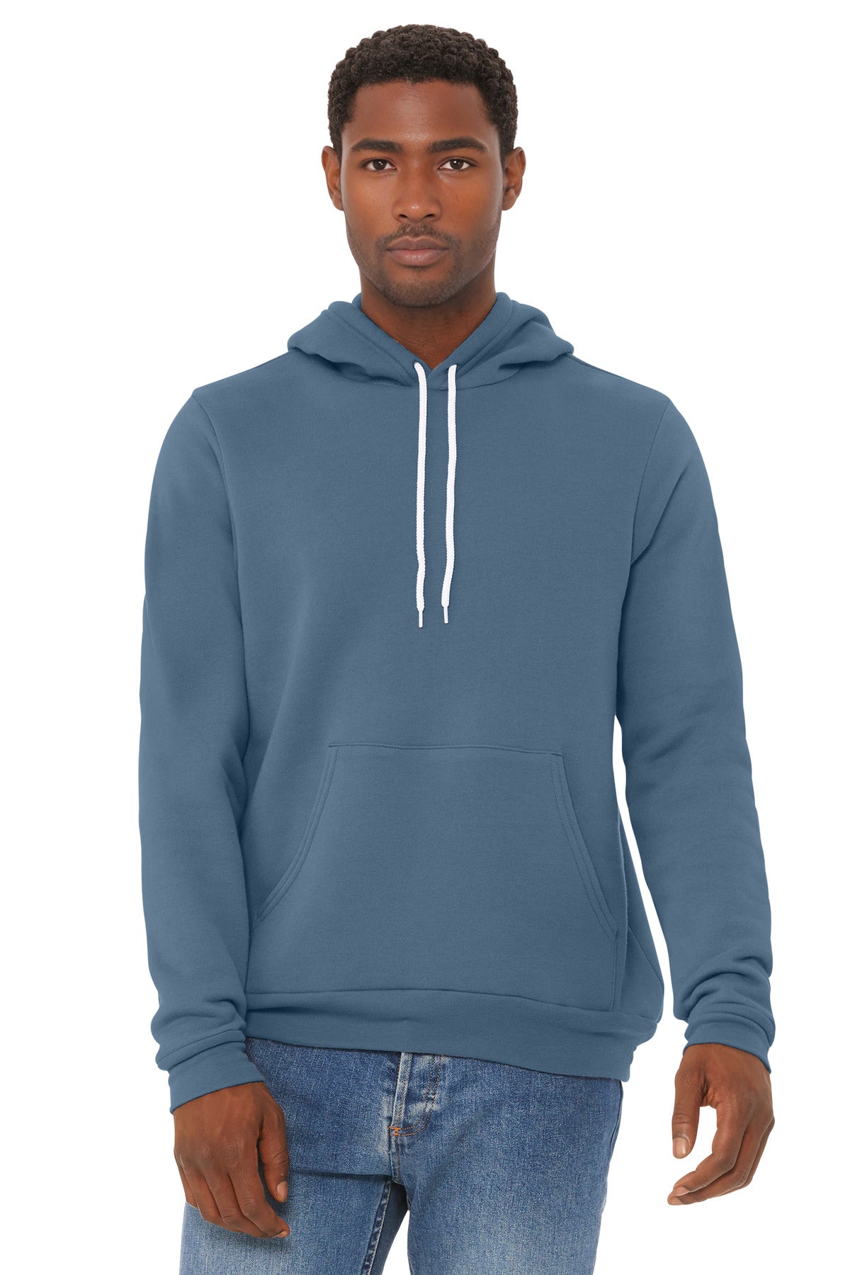 Front View of SteelBlue BELLA+CANVAS Unisex Sponge Fleece Pullover Hoodie. BC3719