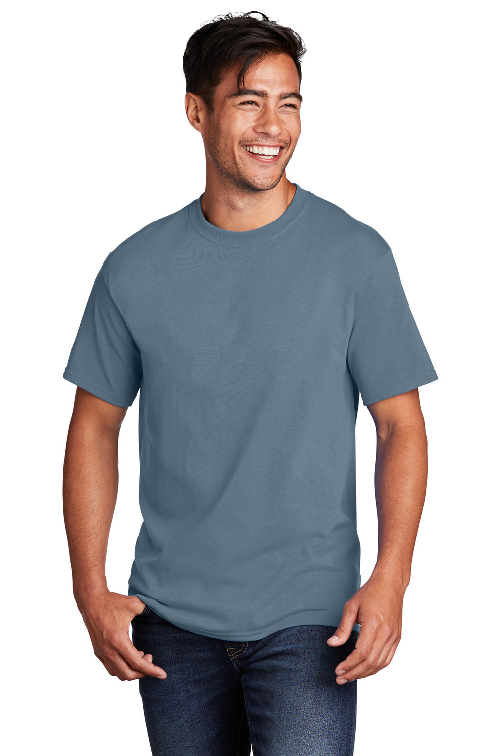 Front View of StnwshdBl Port & Co Core Cotton Tee. PC54