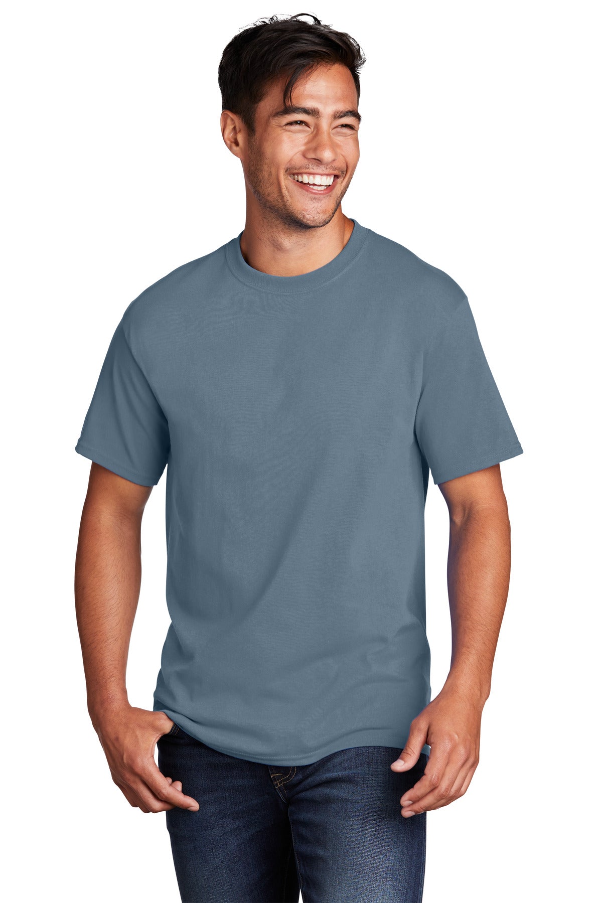 Front View of StnwshdBl Port & Co Core Cotton Tee. PC54