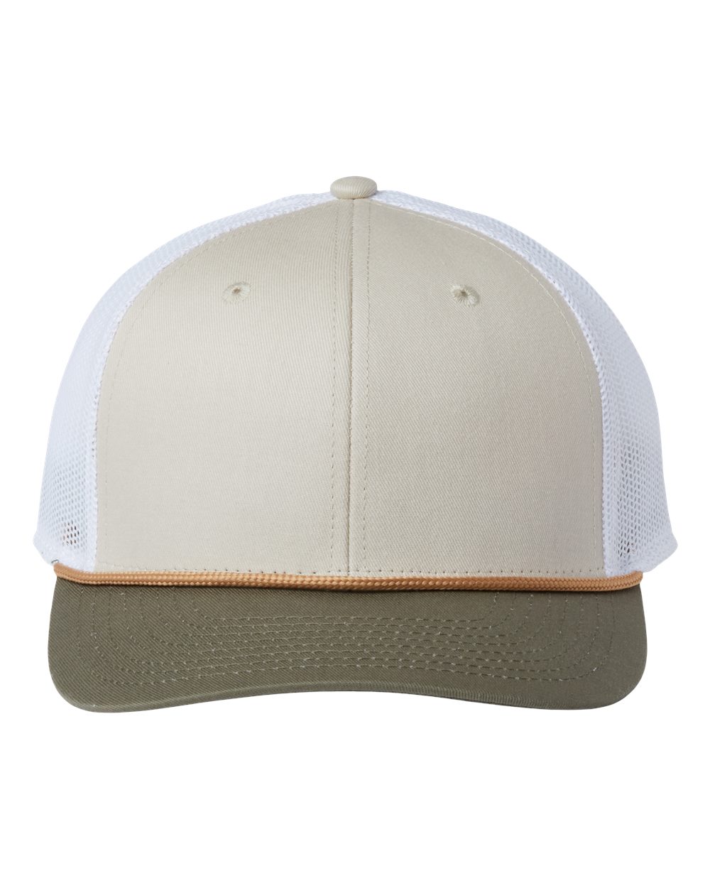 Front View of Stone/ Light Olive/ White Everyday Rope Trucker Cap - GB452R