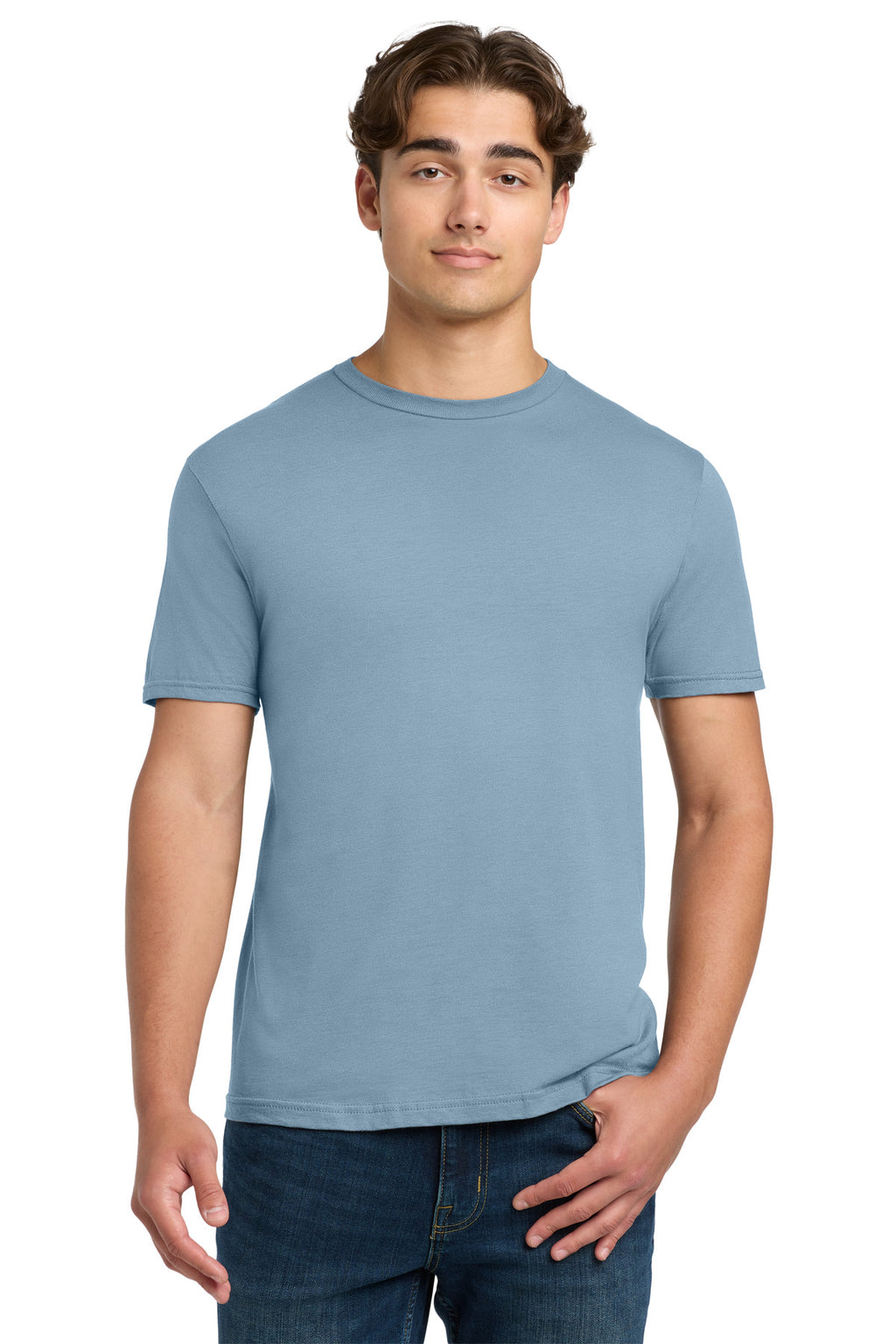 Front View of StoneBlue Gildan Softstyle T-Shirt. 64000