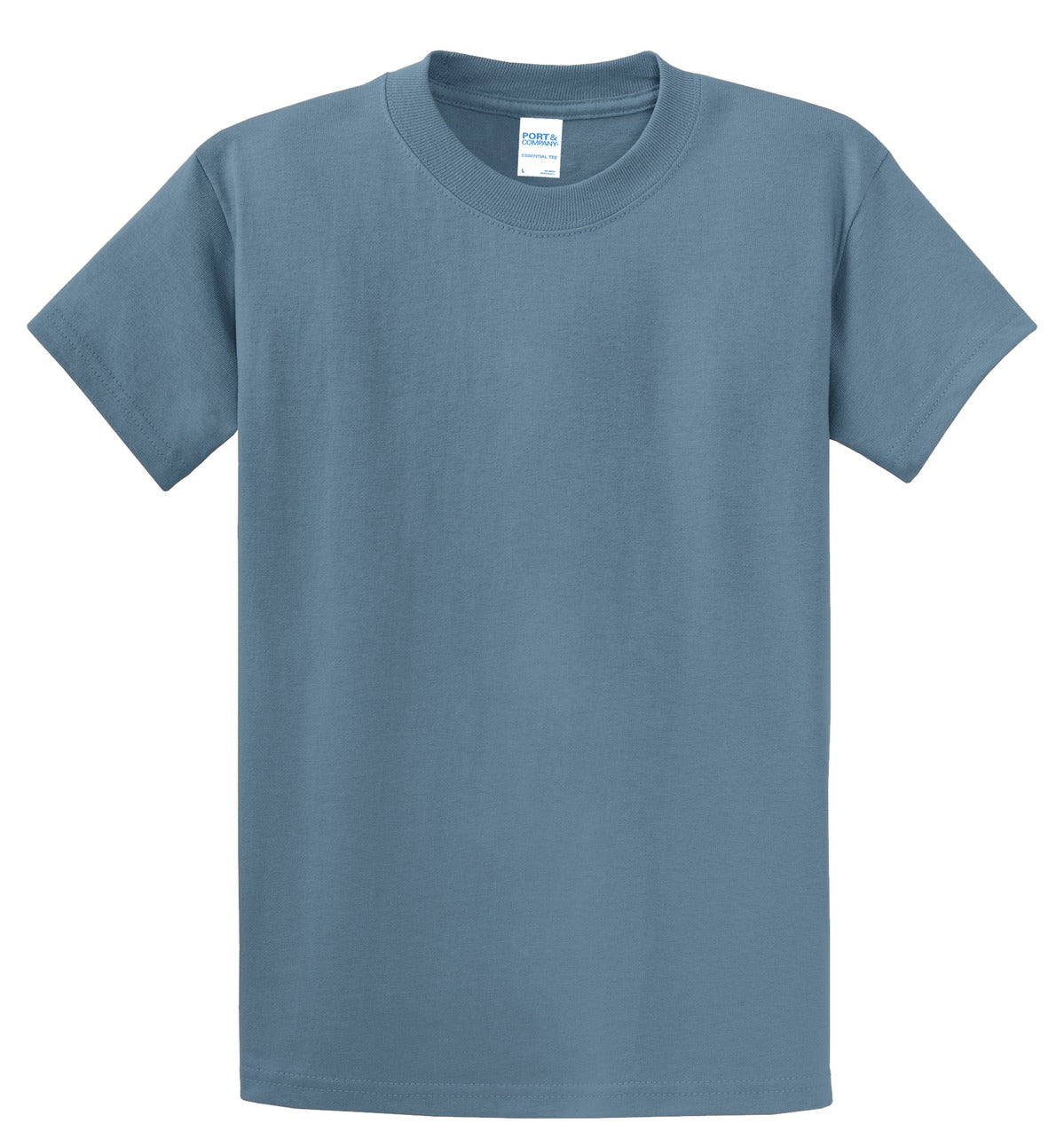 Front View of Stonewash Blue Port & Co Essential Tee. PC61
