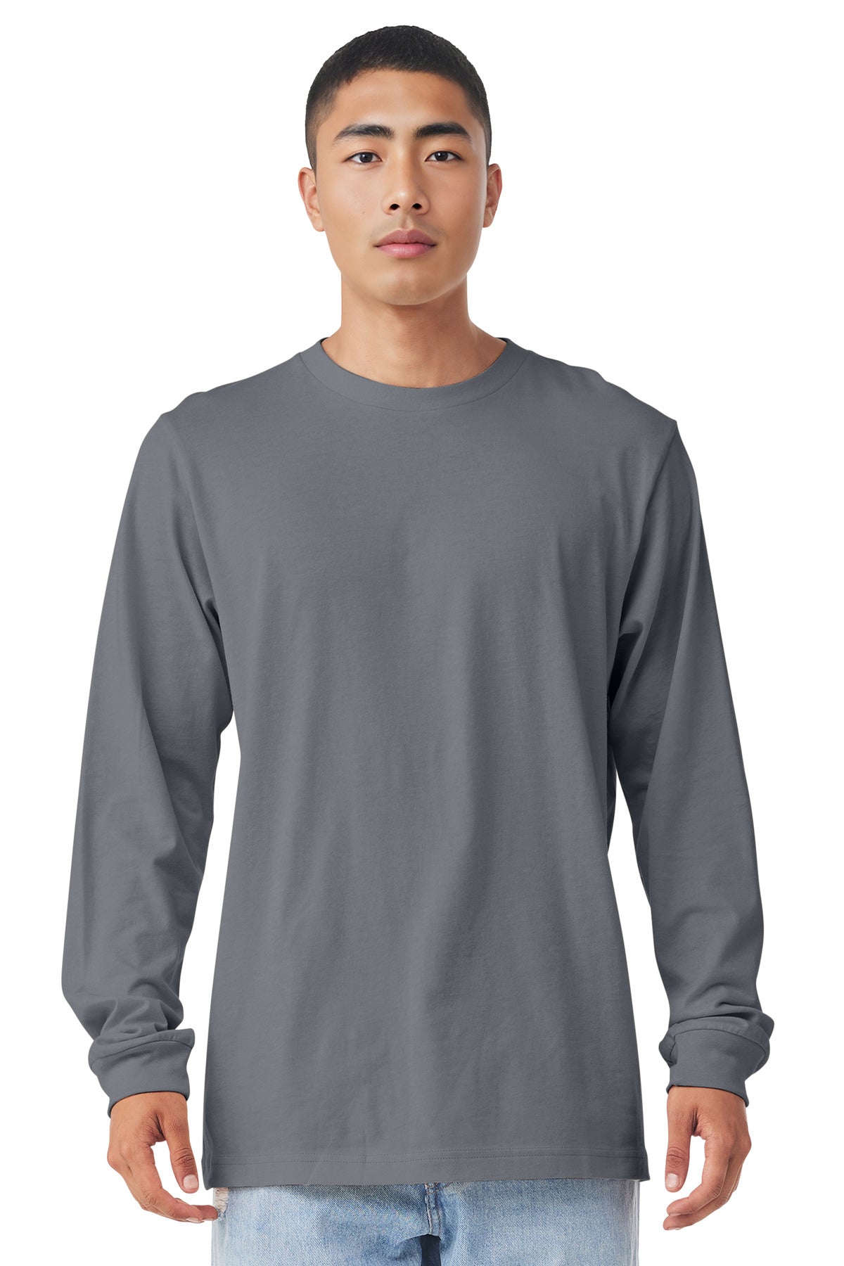 Front View of Storm BELLA+CANVAS Unisex Jersey Long Sleeve Tee. BC3501