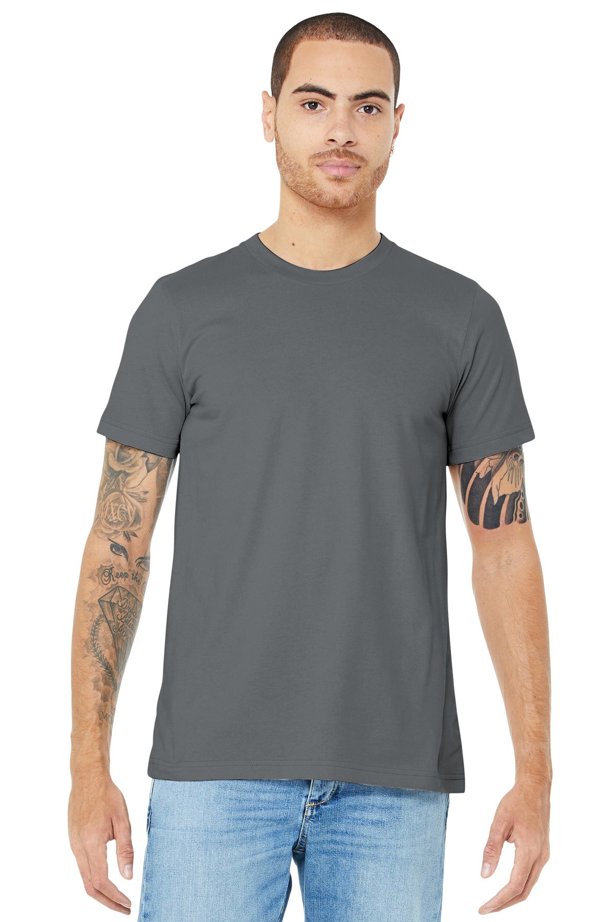 Front View of Storm BELLA+CANVAS Unisex Jersey Short Sleeve Tee. BC3001
