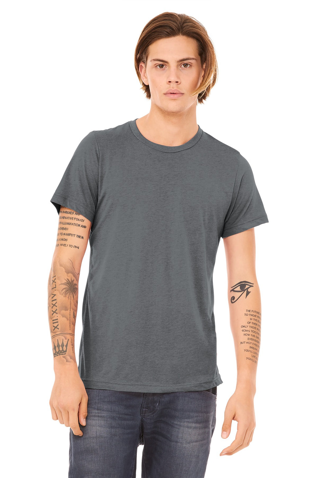 Front View of Storm TB BELLA+CANVAS Unisex Triblend Short Sleeve Tee. BC3413