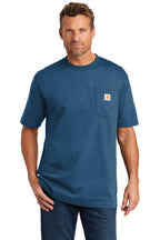 Front View of Stream Blue Carhartt Workwear Pocket Short Sleeve T-Shirt. CTK87
