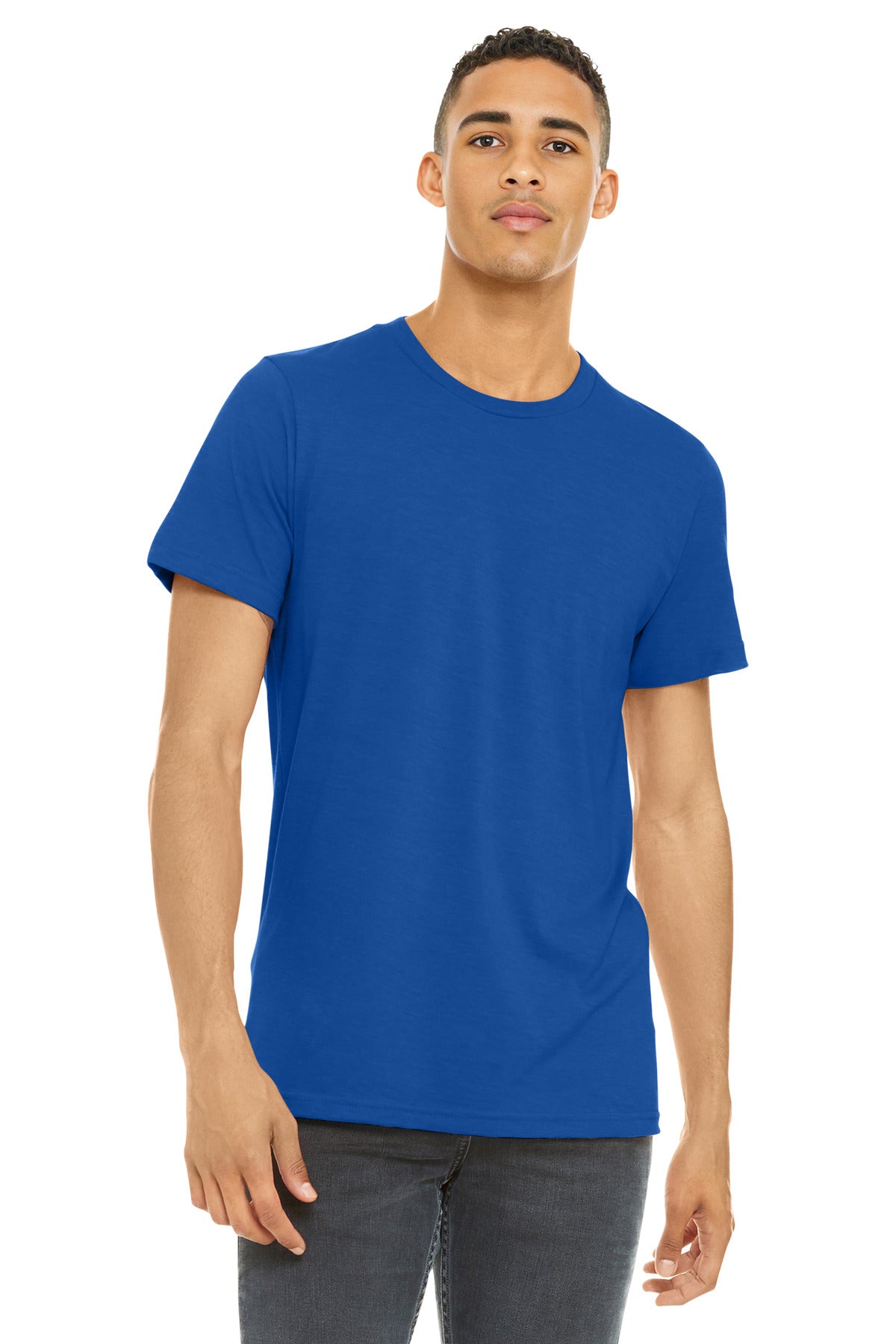 Front View of STrRyBlend BELLA+CANVAS Unisex Heather CVC Short Sleeve Tee. BC3001CVC