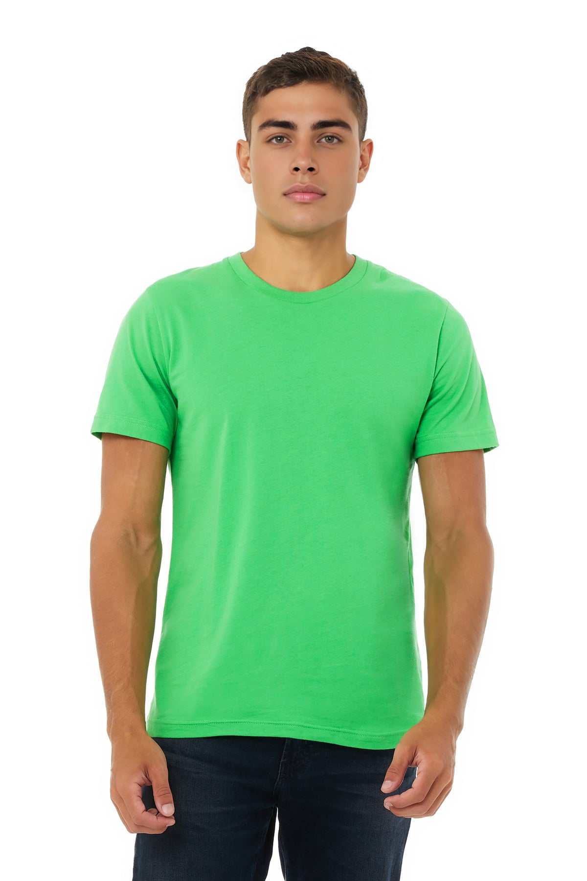 Front View of SynthtcGrn BELLA+CANVAS Unisex Jersey Short Sleeve Tee. BC3001