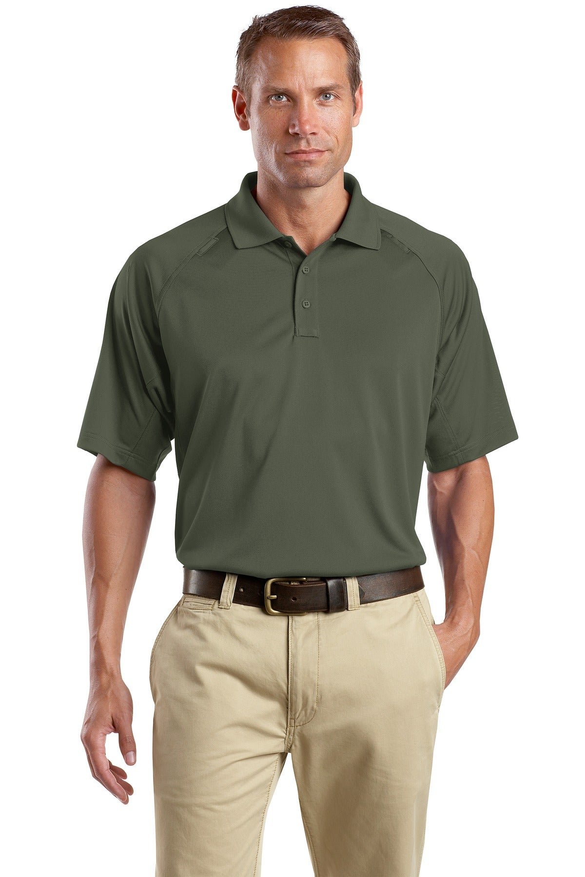 Front View of Tactical Green CornerStone - Select Snag-Proof Tactical Polo. CS410