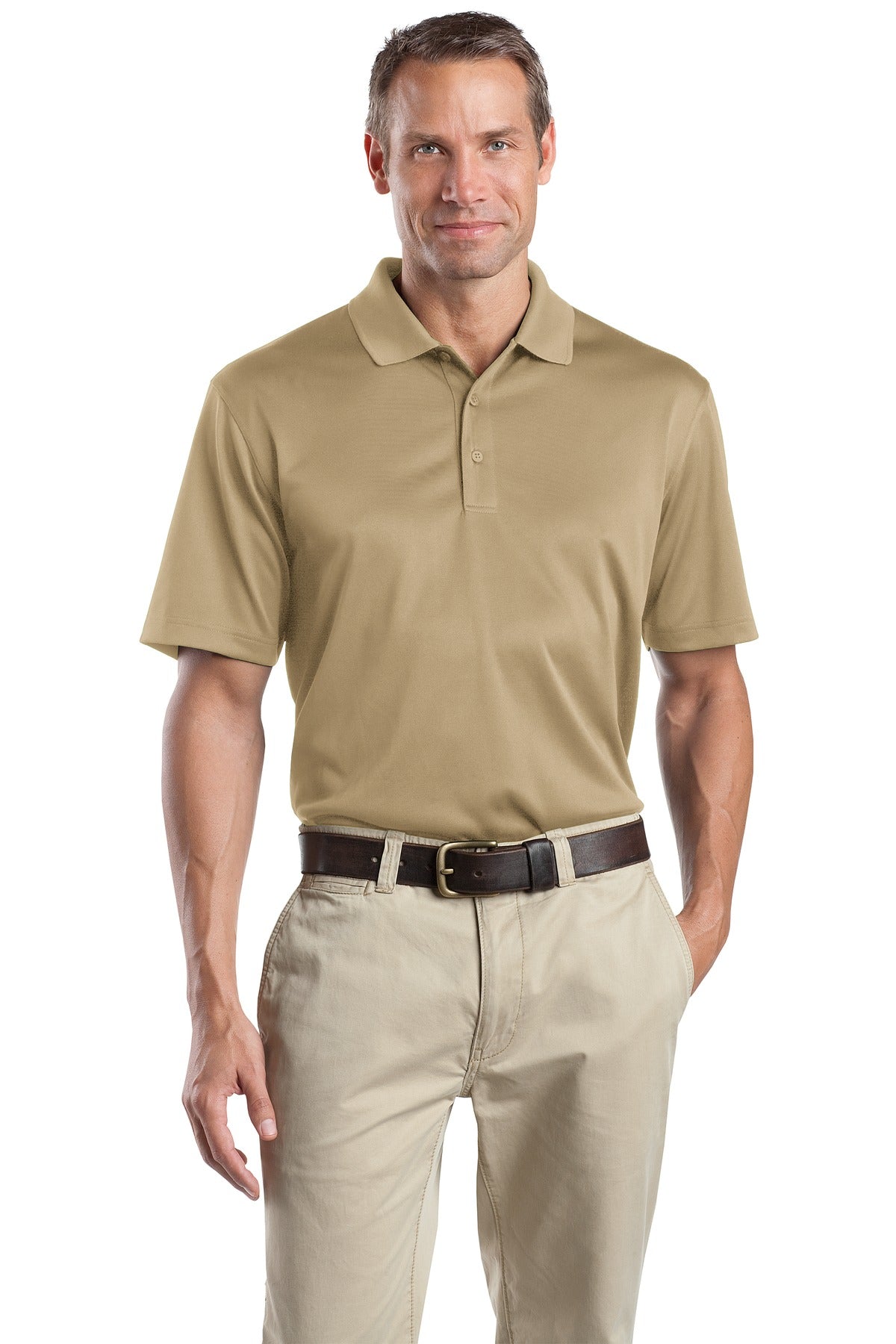 Front View of Tan CornerStone - Select Snag-Proof Polo. CS412