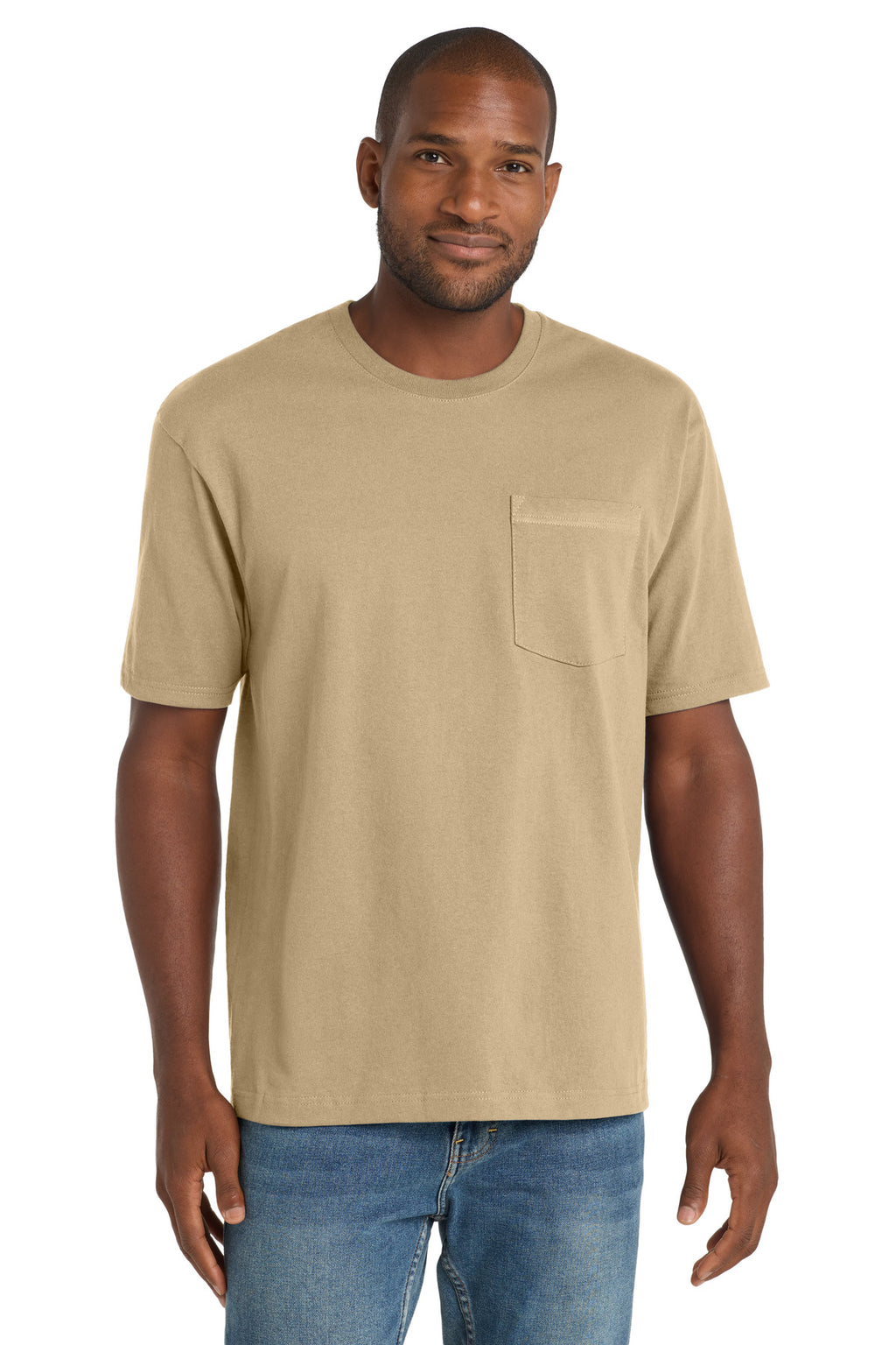 Front View of Tan CornerStone Workwear Pocket Tee CS430