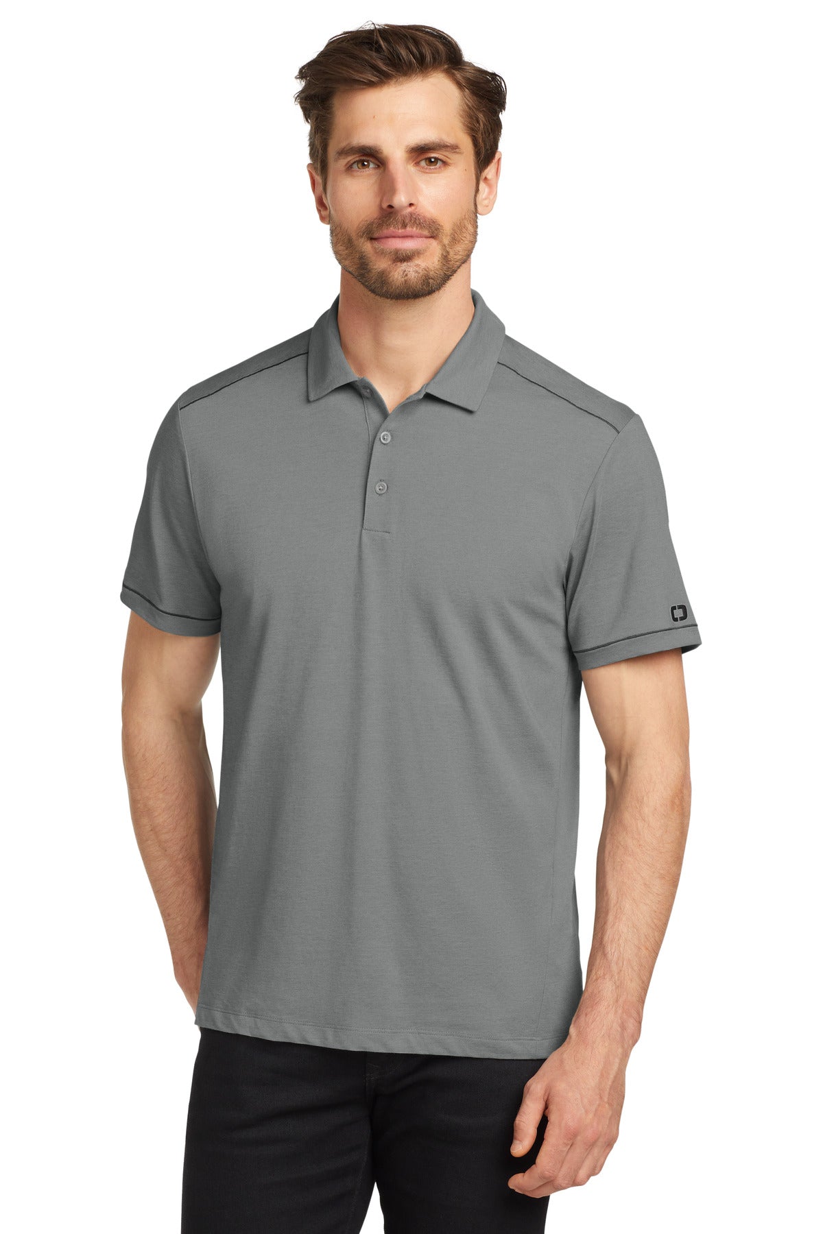 Front View of TarmacGyHt OGIO Code Stretch Polo. OG146