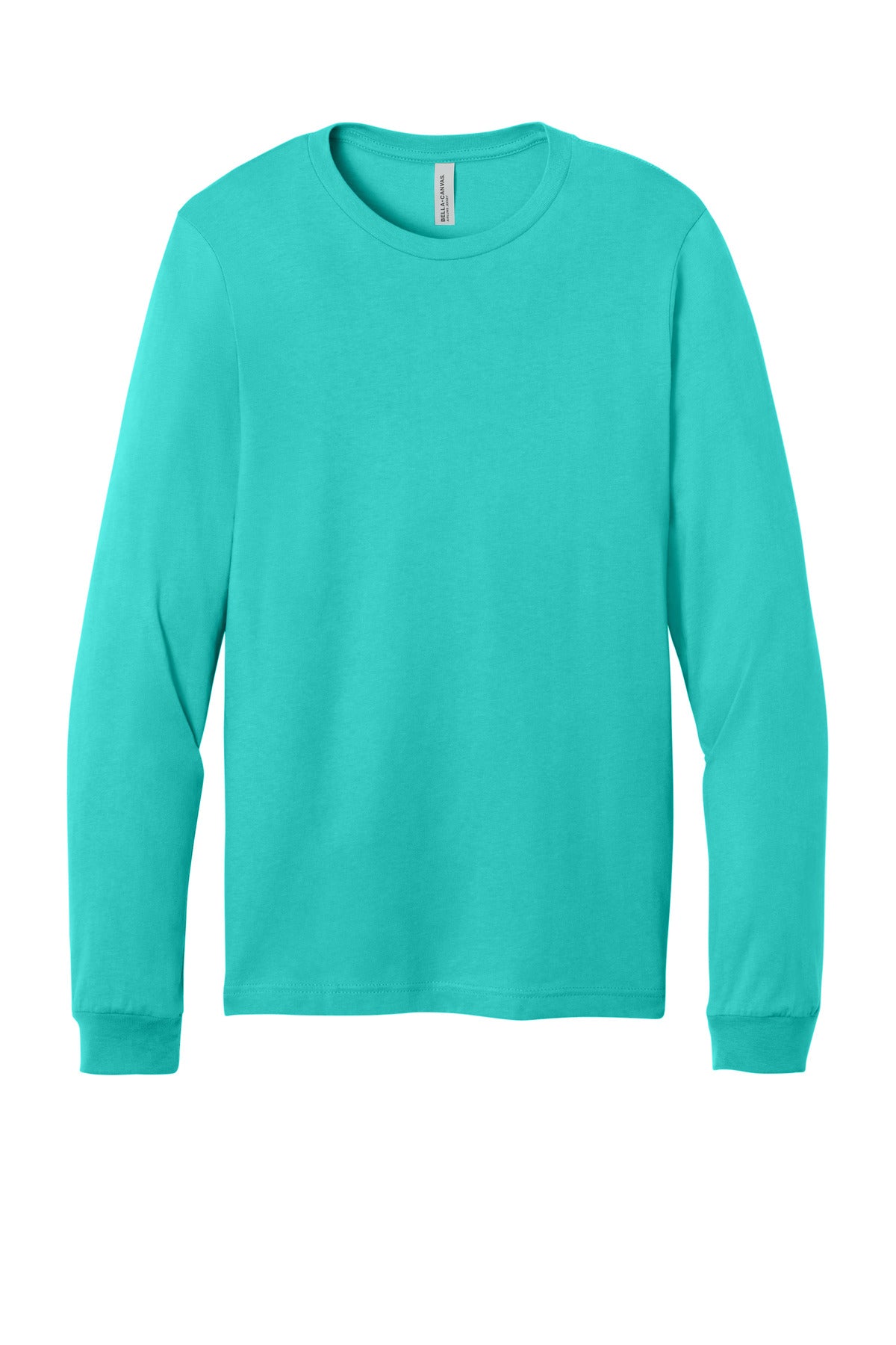 Front View of Teal BELLA+CANVAS Unisex Jersey Long Sleeve Tee. BC3501