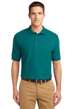 Front View of Teal Green Port Authority Silk Touch Polo K500
