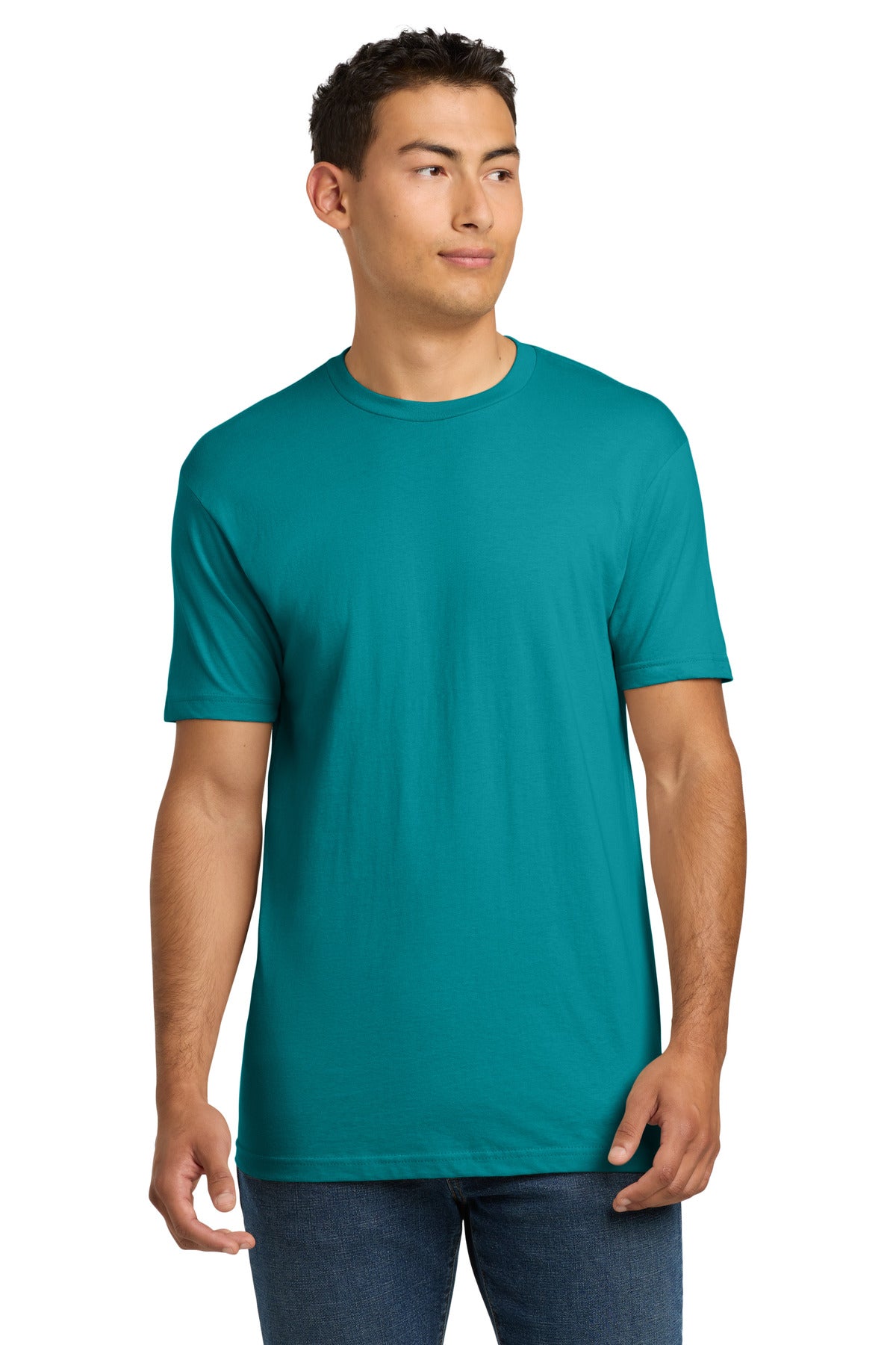 Front View of Teal Next Level Apparel Adult Cotton Tee. NL3600