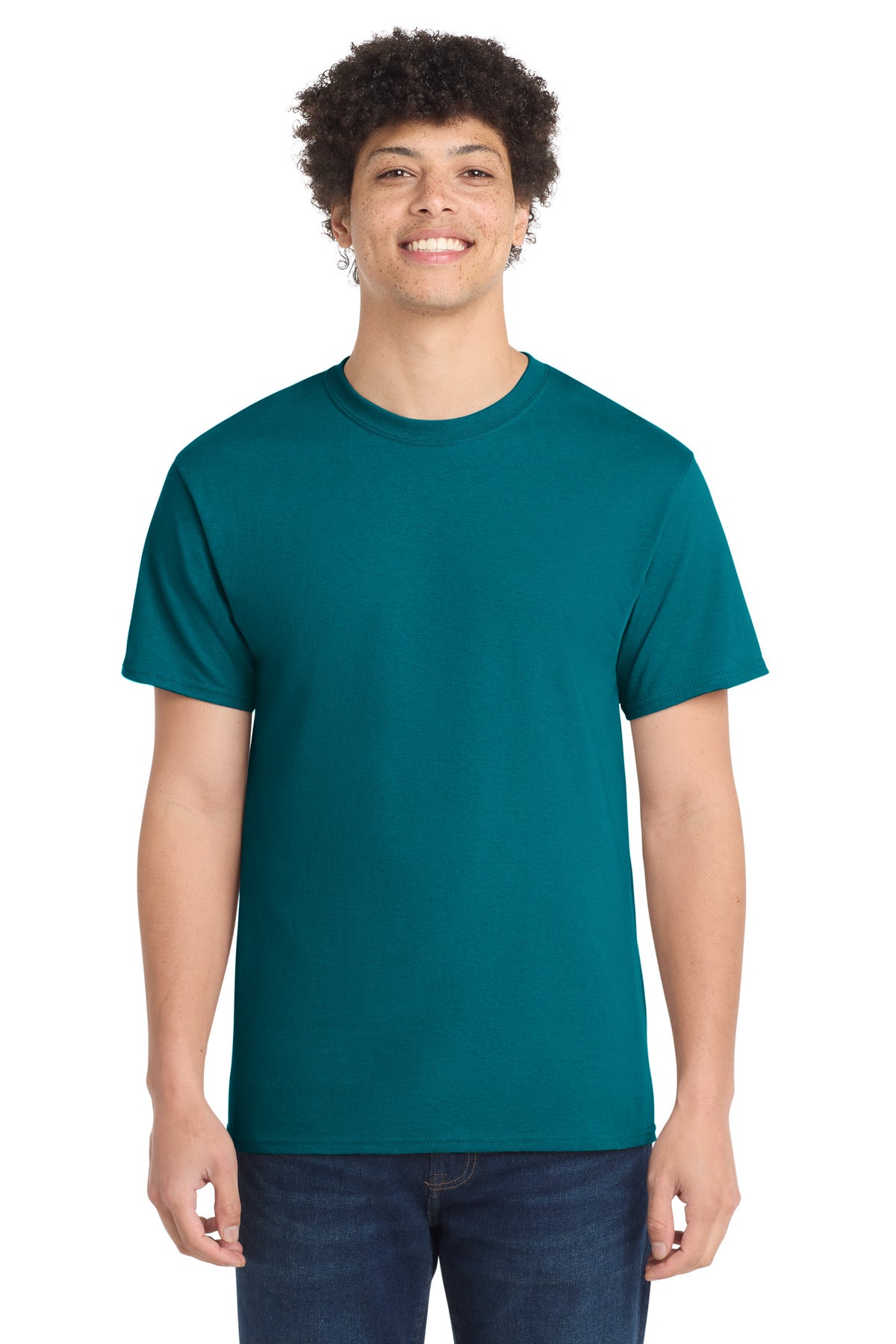 Front View of Teal Port & Co Core Cotton Tee. PC54