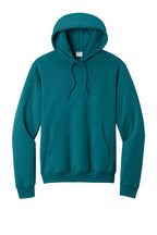 Front View of Teal Port & Co Core Fleece Pullover Hooded Sweatshirt. PC78H