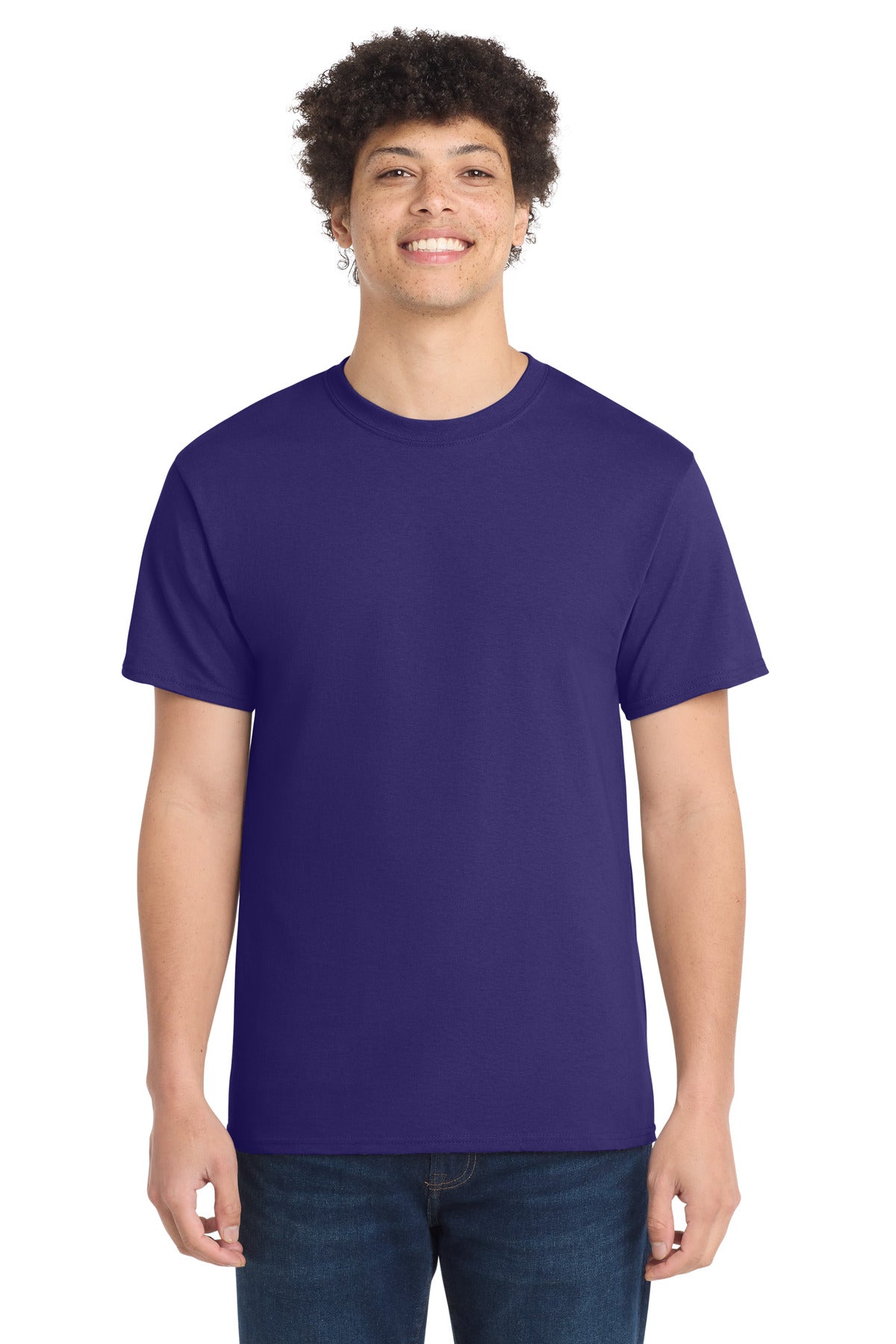 Front View of Team Purple Port & Co Core Cotton Tee. PC54