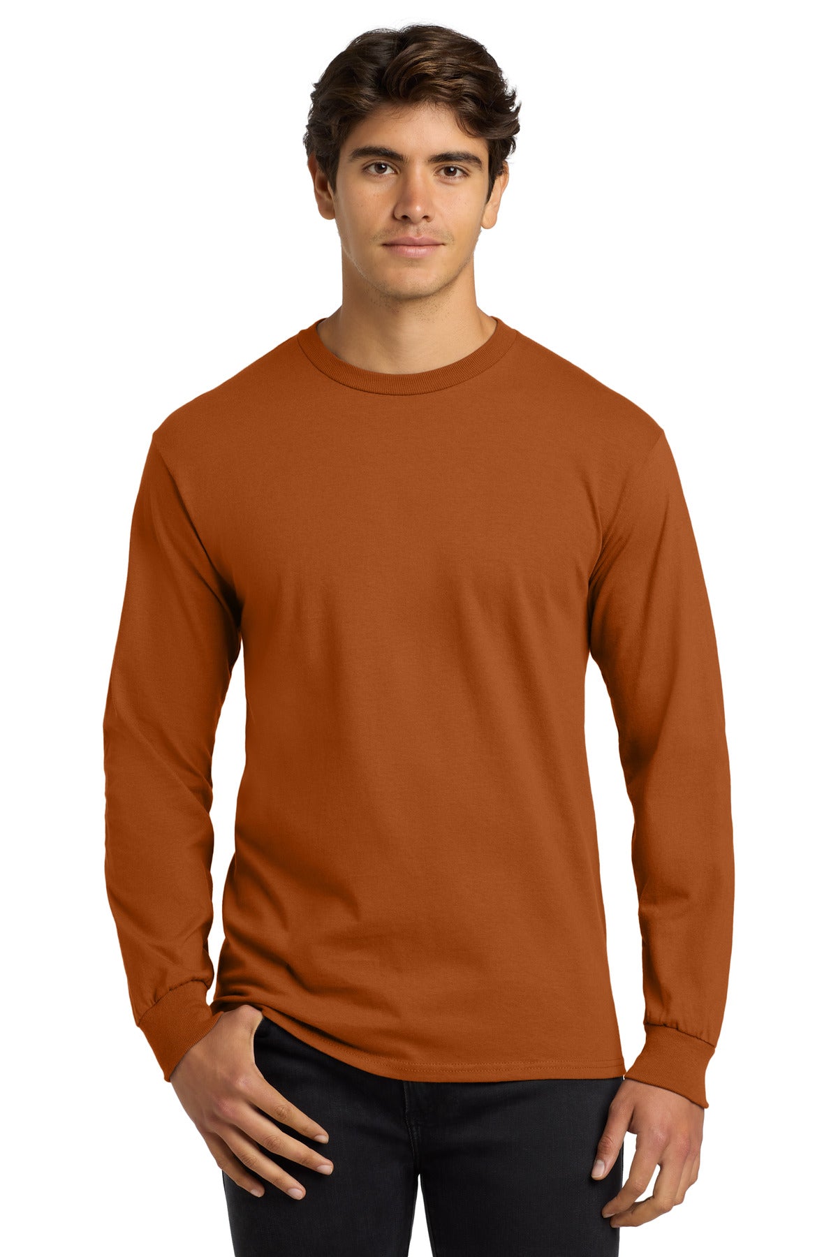 Front View of Texas Orange Gildan - Ultra Cotton 100% US Cotton Long Sleeve T-Shirt. G2400