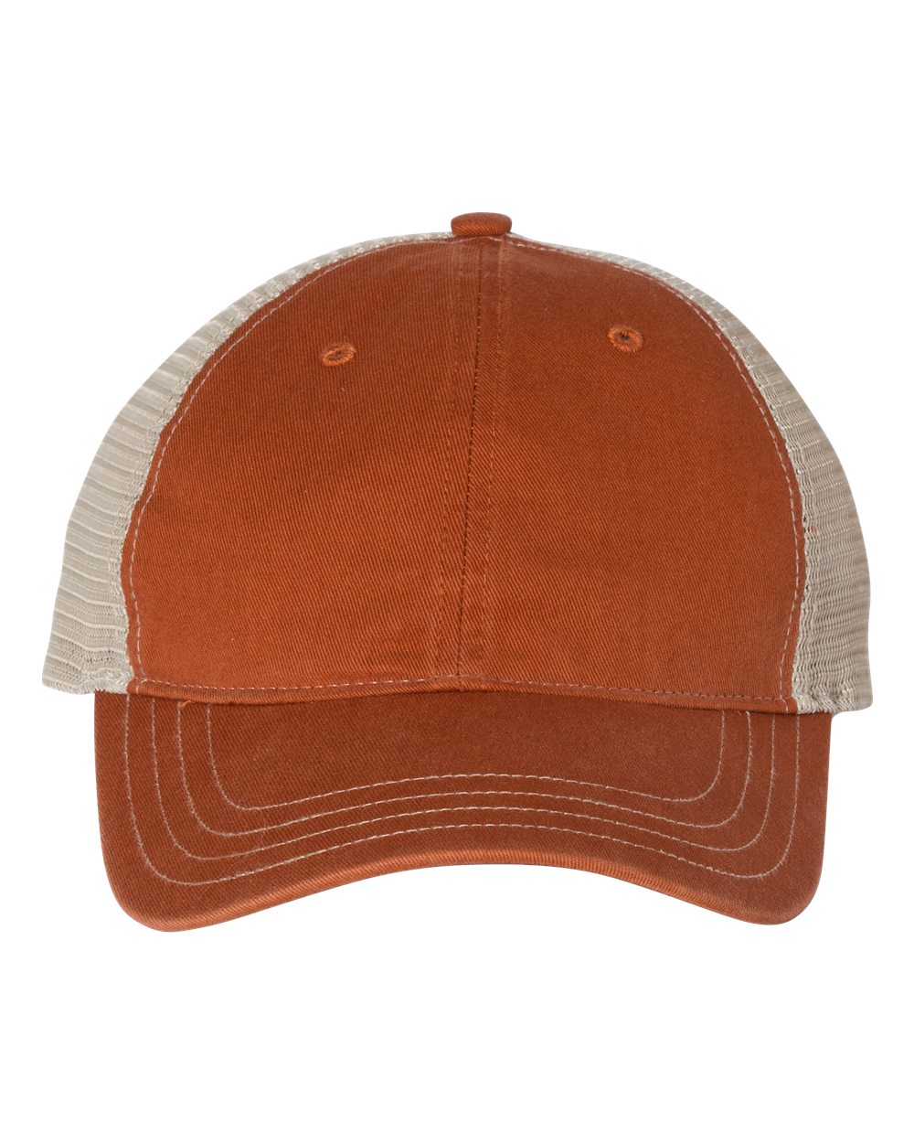 Front View of Texas Orange/ Khaki Garment-Washed Trucker Cap - 111