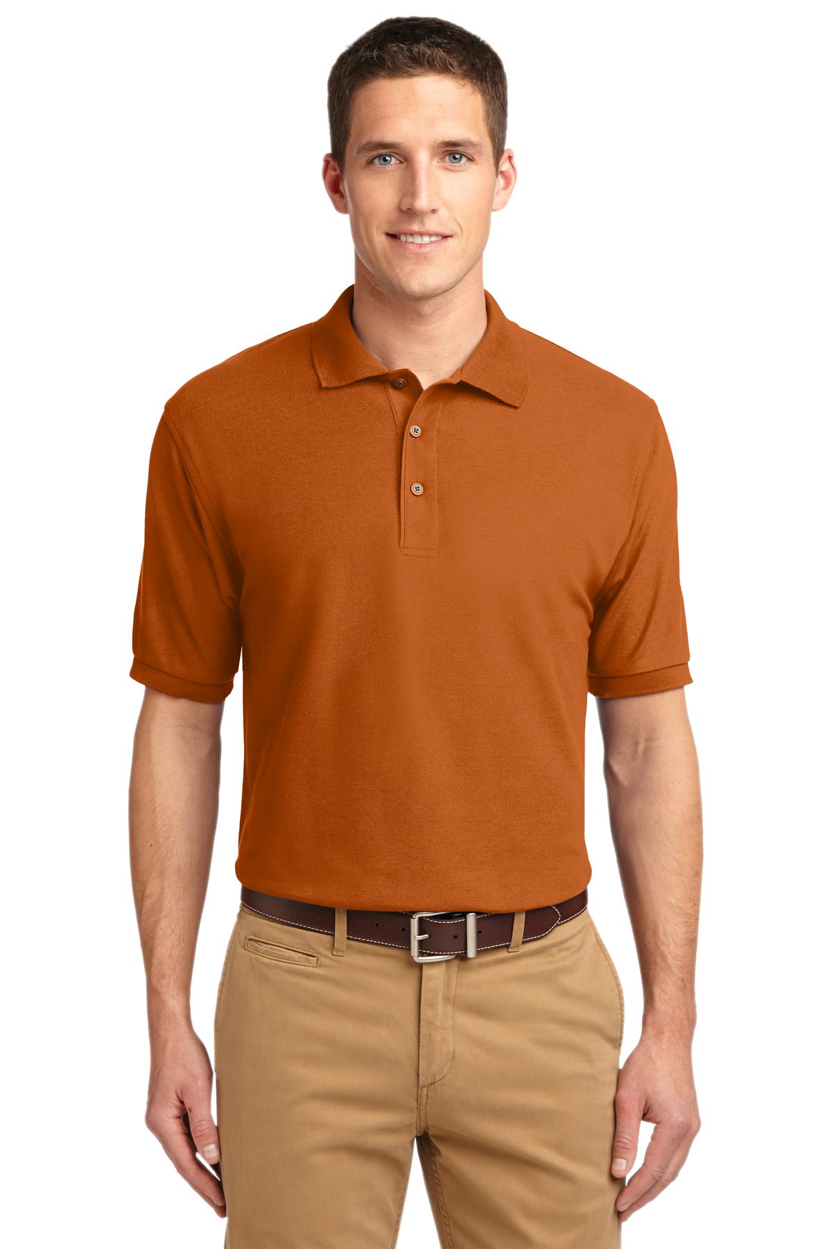 Front View of Texas Orange Port Authority Silk Touch Polo K500