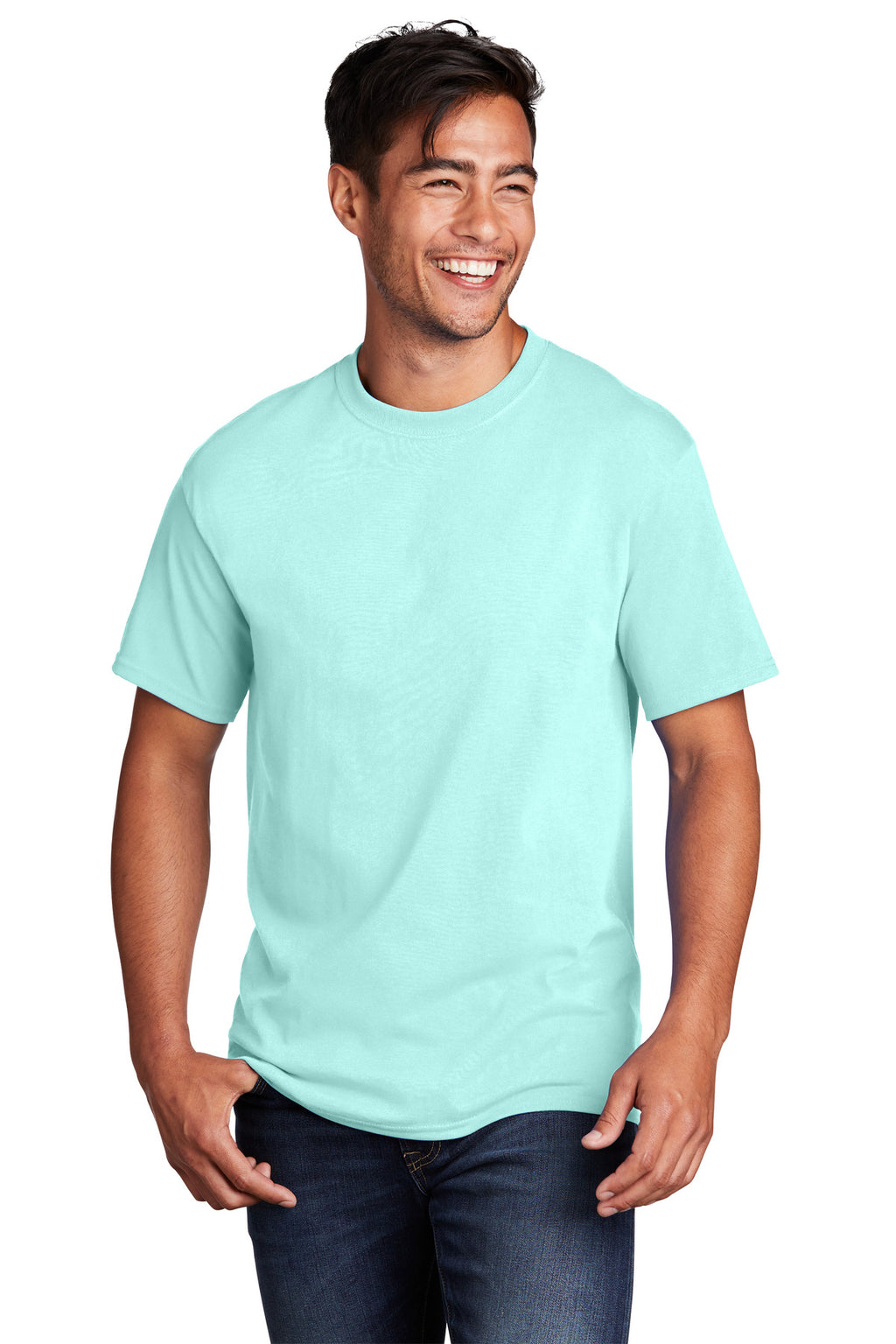 Front View of TrCeladon Port & Co Core Cotton Tee. PC54