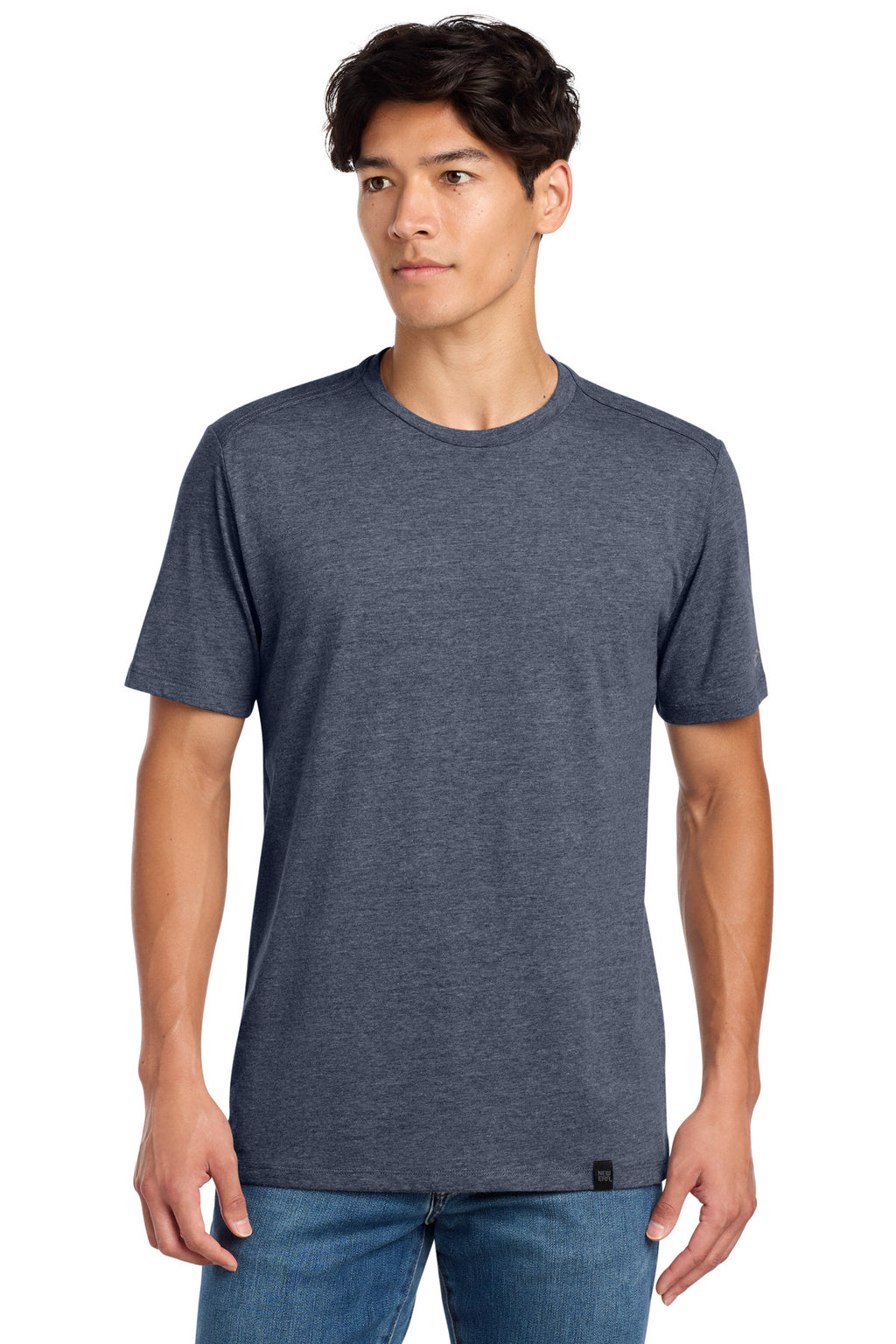 Front View of True Navy Hthr New Era Heritage Blend Crew Tee. NEA100