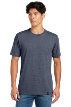 Front View of True Navy Hthr New Era Heritage Blend Crew Tee. NEA100