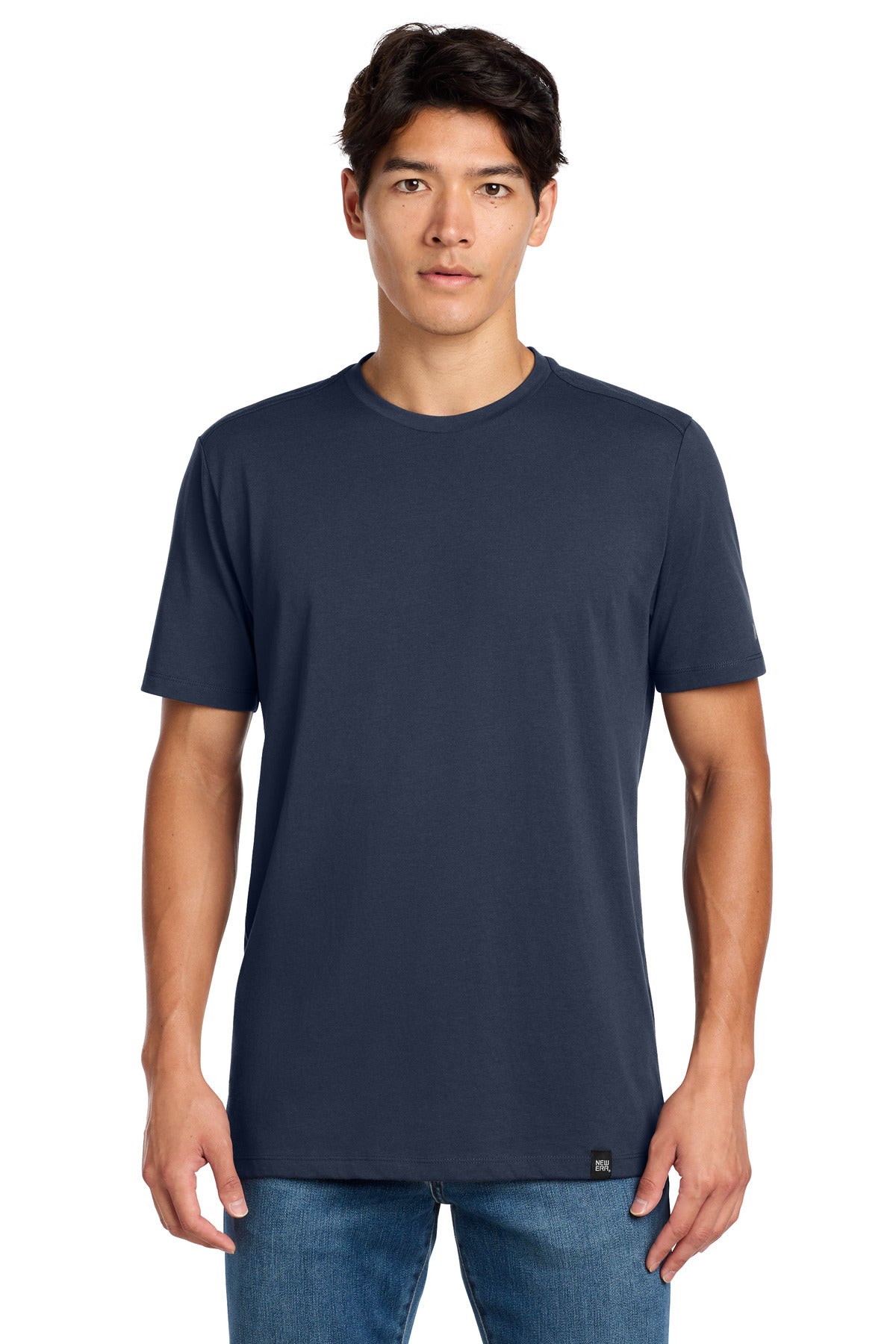 Front View of True Navy New Era Heritage Blend Crew Tee. NEA100