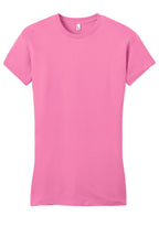 Front View of True Pink District Women's Fitted Very Important Tee . DT6001