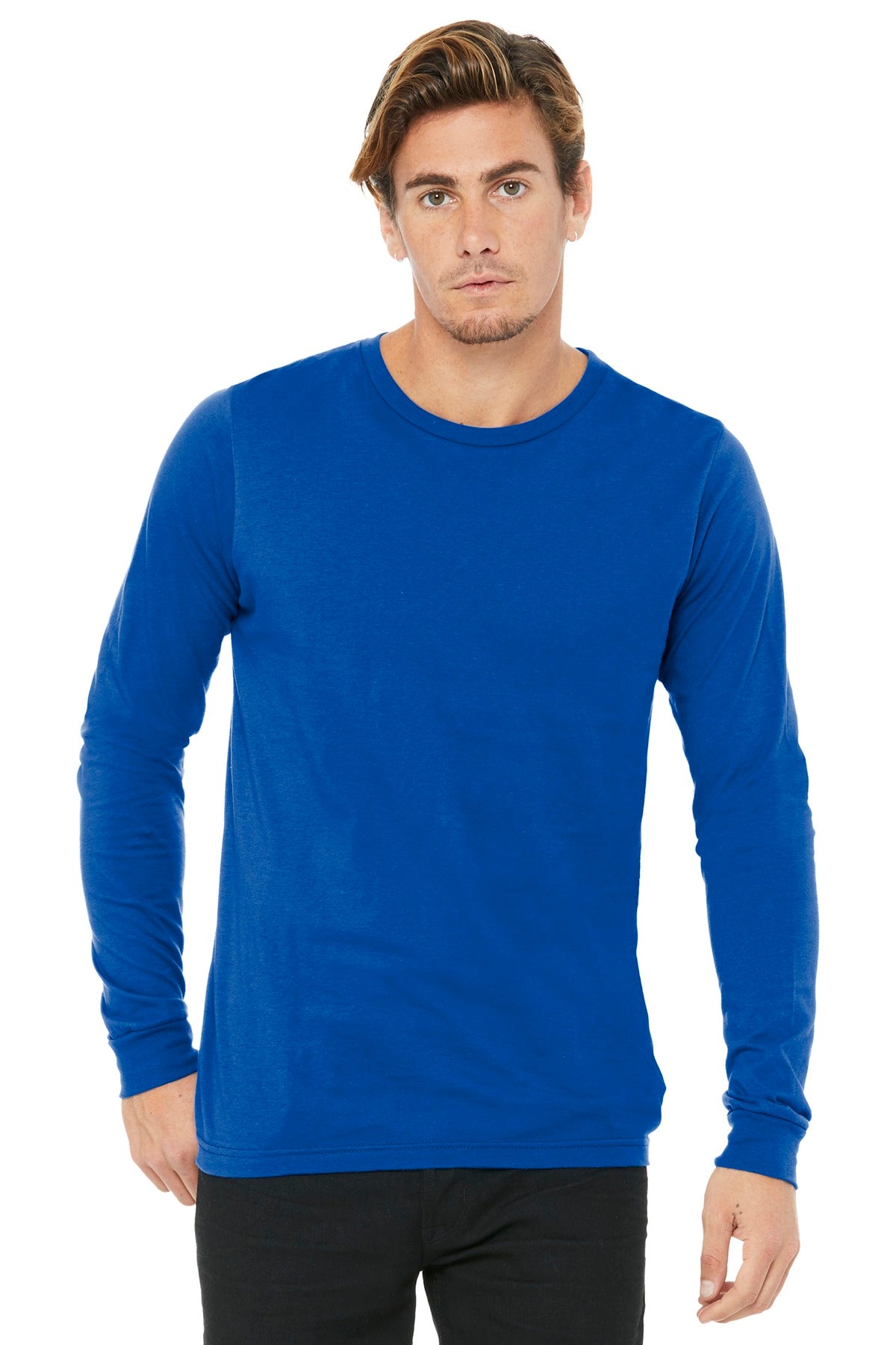 Front View of True Royal BELLA+CANVAS Unisex Jersey Long Sleeve Tee. BC3501