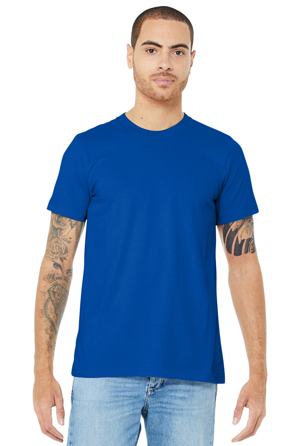 Front View of True Royal BELLA+CANVAS Unisex Jersey Short Sleeve Tee. BC3001