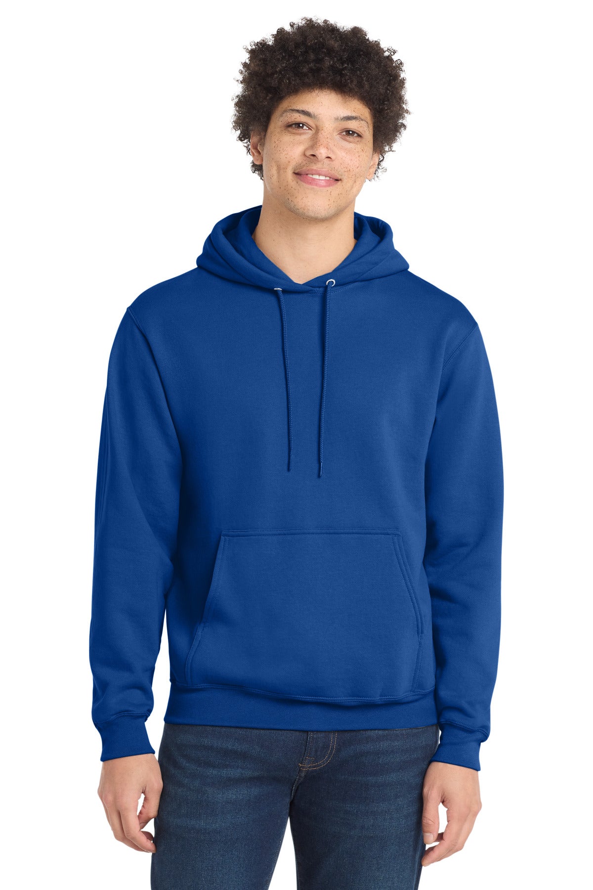 Front View of True Royal Port & Co Core Fleece Pullover Hooded Sweatshirt. PC78H