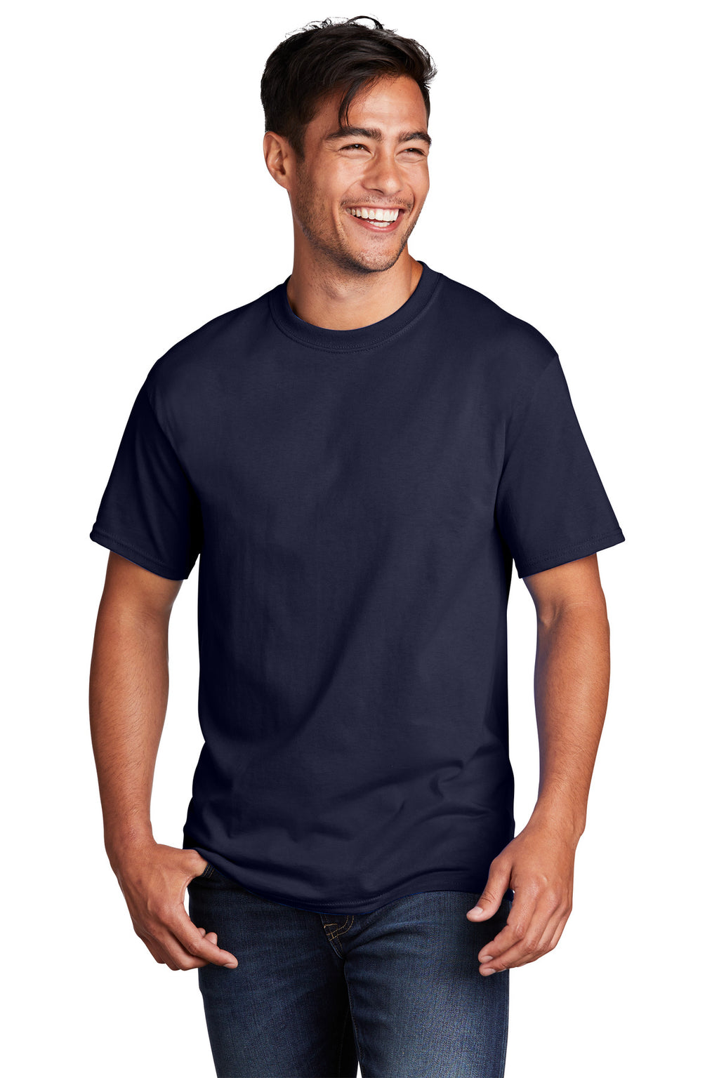 Front View of TrueNavy Port & Co Core Cotton Tee. PC54