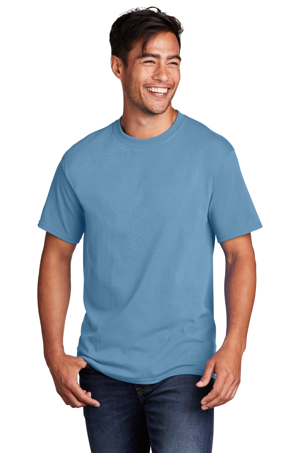 Front View of TundraBlu Port & Co Core Cotton Tee. PC54