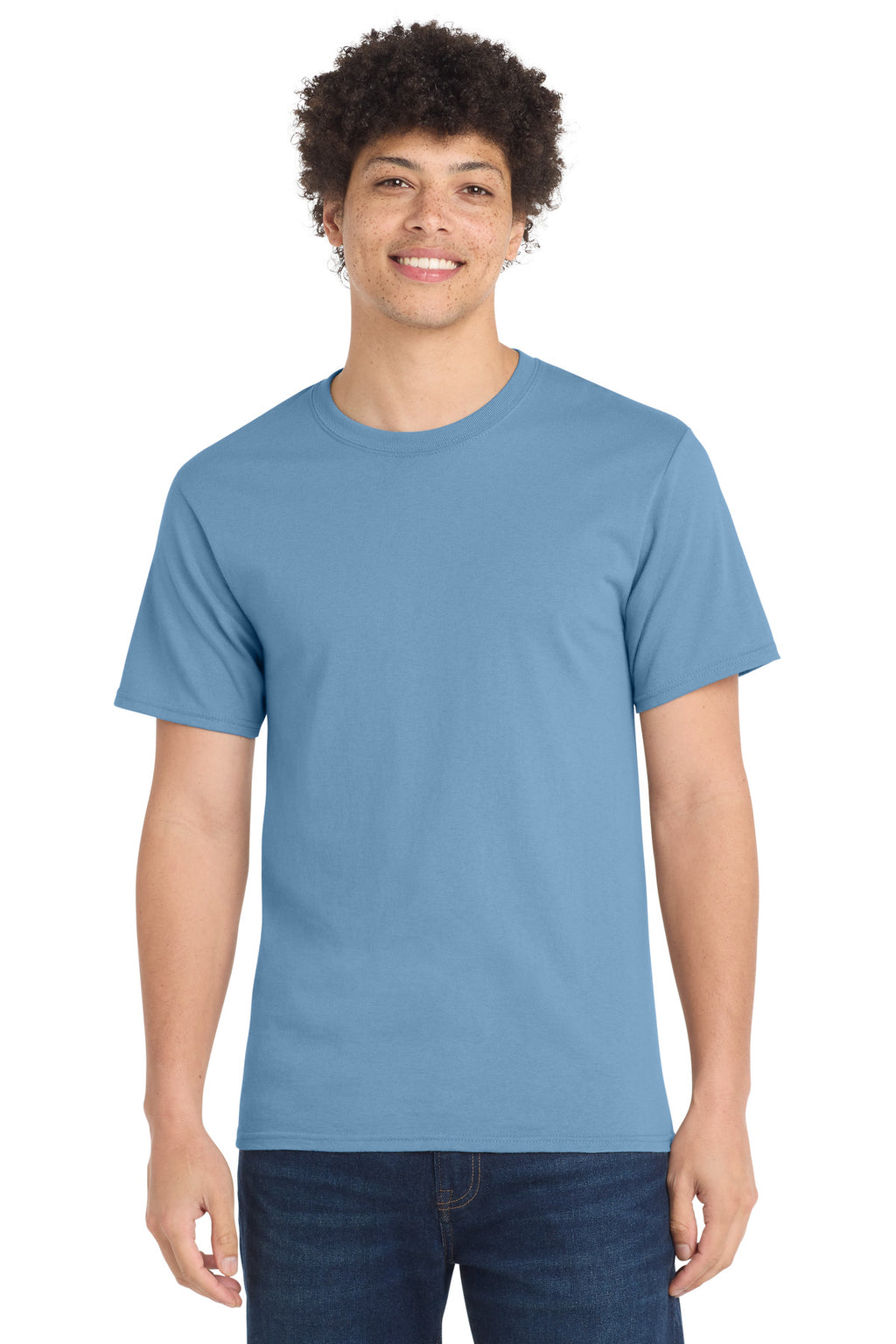 Front View of TundraBlu Port & Co Essential Tee. PC61