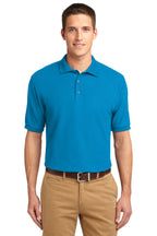 Front View of Turquoise Port Authority Silk Touch Polo K500