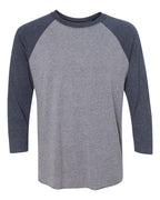 Front View of Vintage Navy Sleeves/ Premium Heather Body Triblend Three-Quarter Raglan T-Shirt - 6051