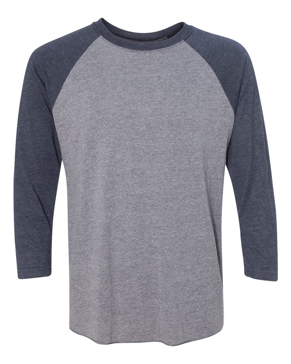 Front View of Vintage Navy Sleeves/ Premium Heather Body Triblend Three-Quarter Raglan T-Shirt - 6051