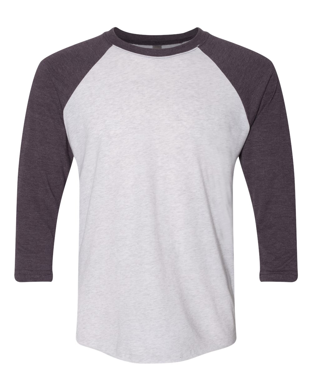 Front View of Vintage Purple Sleeves/ Heather White Body Triblend Three-Quarter Raglan T-Shirt - 6051