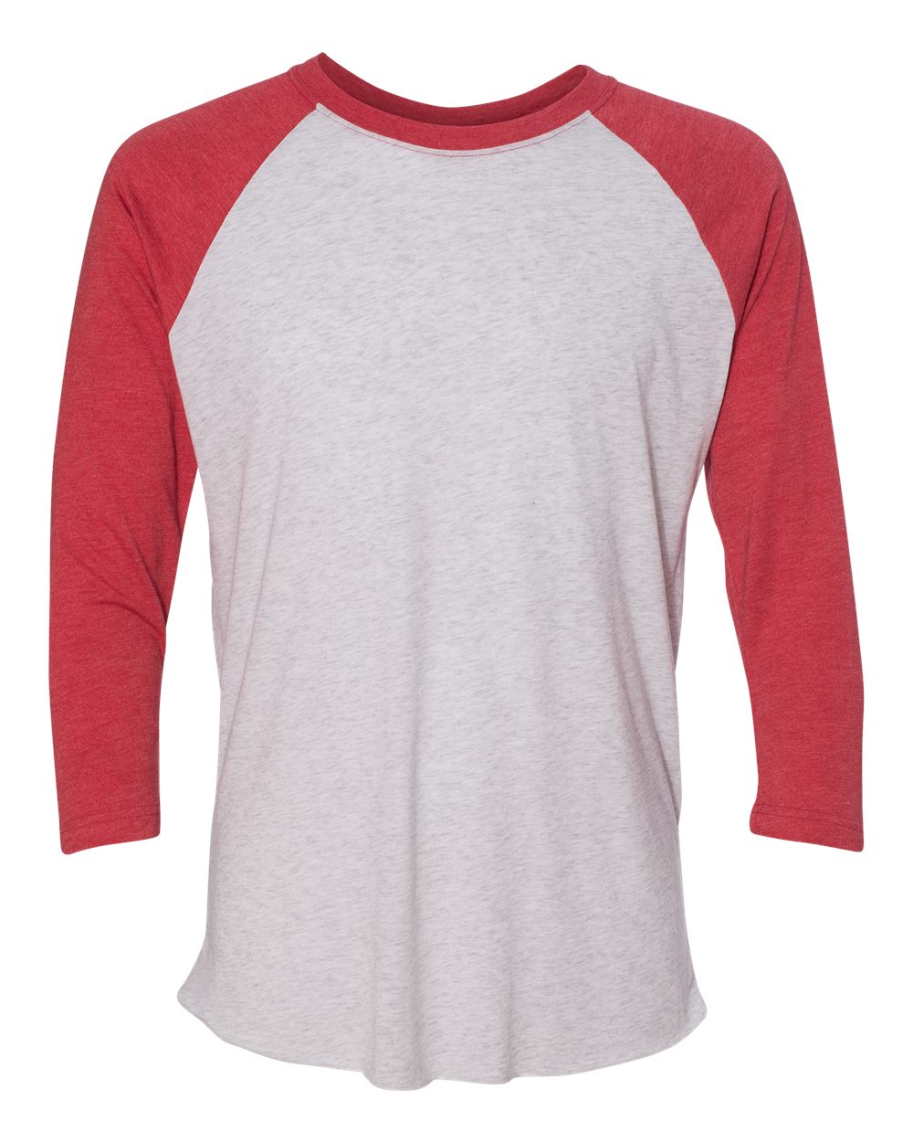 Front View of Vintage Red Sleeves/ Heather White Body Triblend Three-Quarter Raglan T-Shirt - 6051