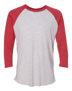 Front View of Vintage Red Sleeves/ Heather White Body Triblend Three-Quarter Raglan T-Shirt - 6051