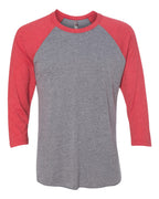 Front View of Vintage Red Sleeves/ Premium Heather Body Triblend Three-Quarter Raglan T-Shirt - 6051